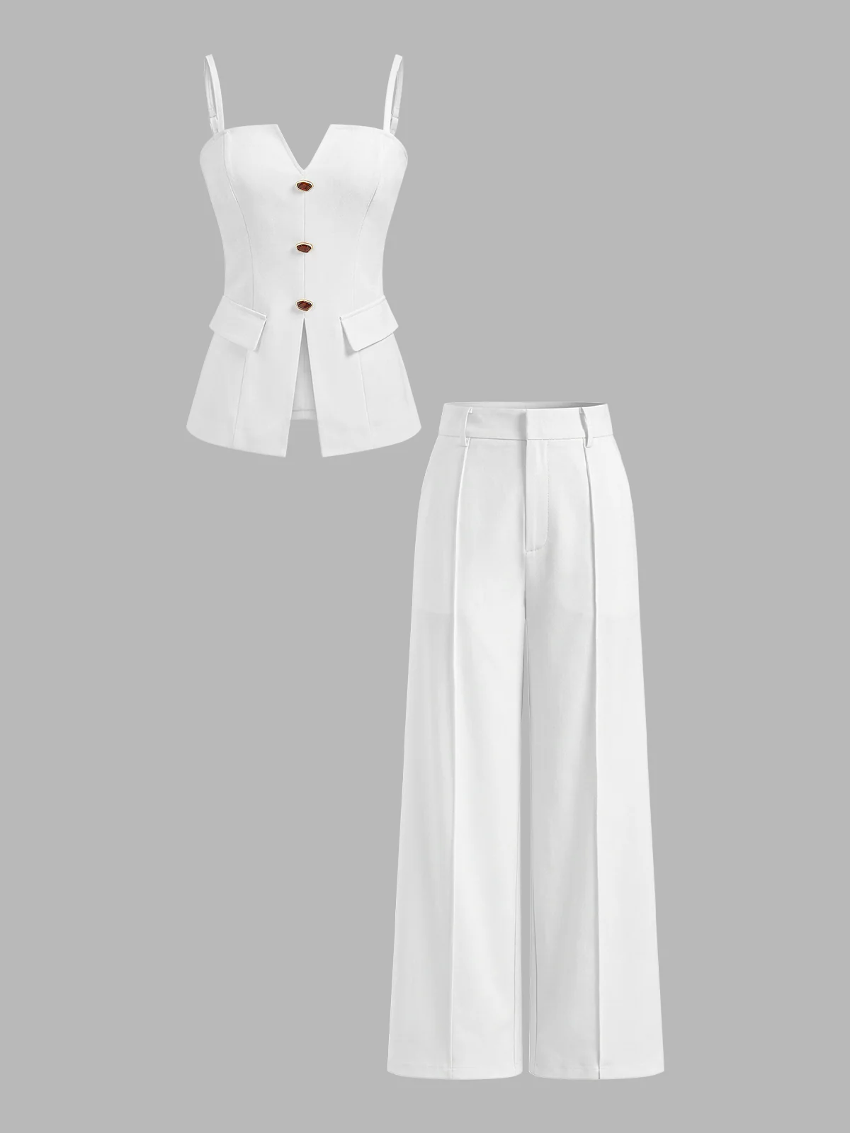 Buttoned Cami Top & Wide Leg Pants Set - Image 9
