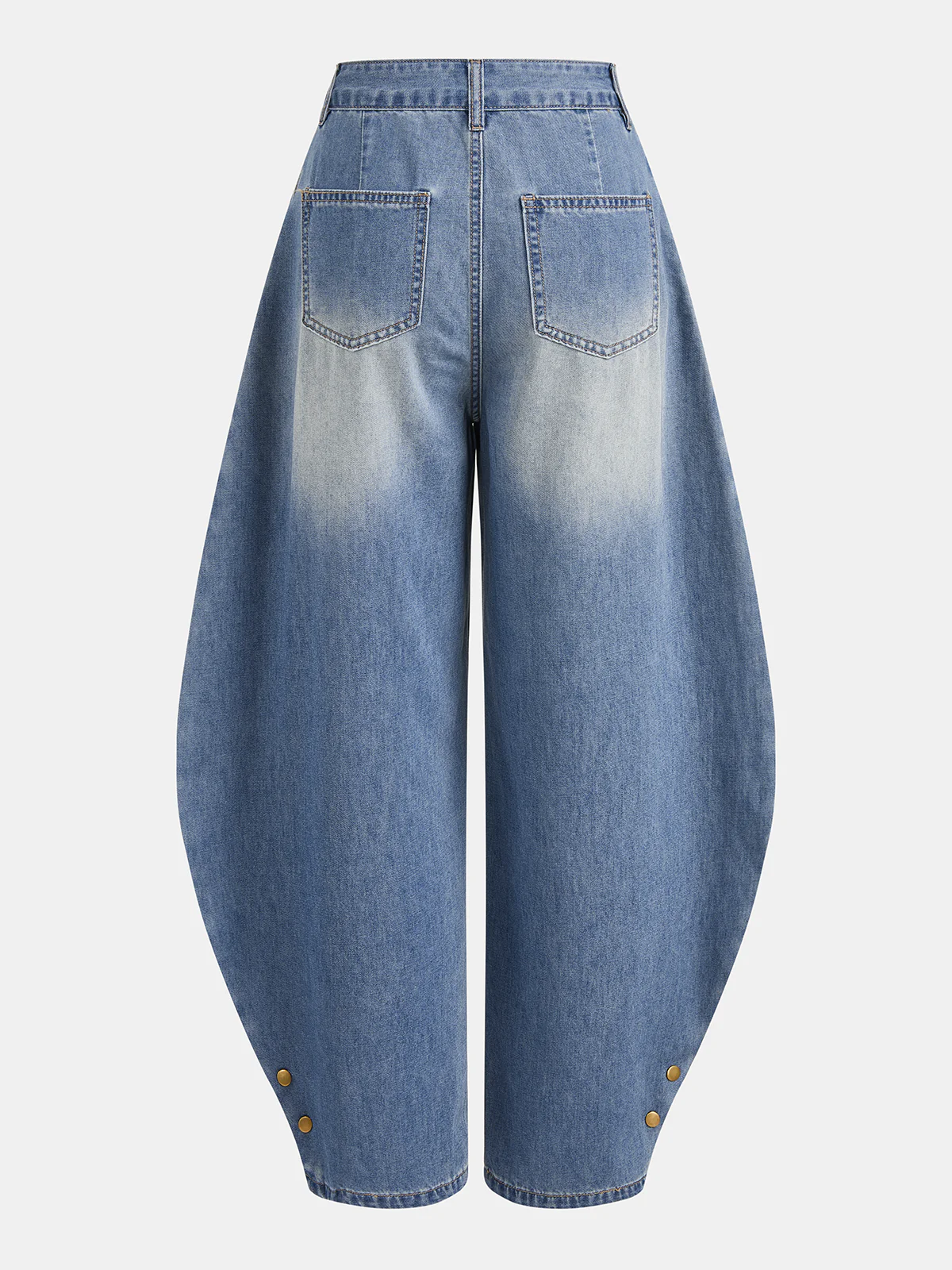 Buttoned Cuff Denim Mid-Waist Balloon Pants - Image 3