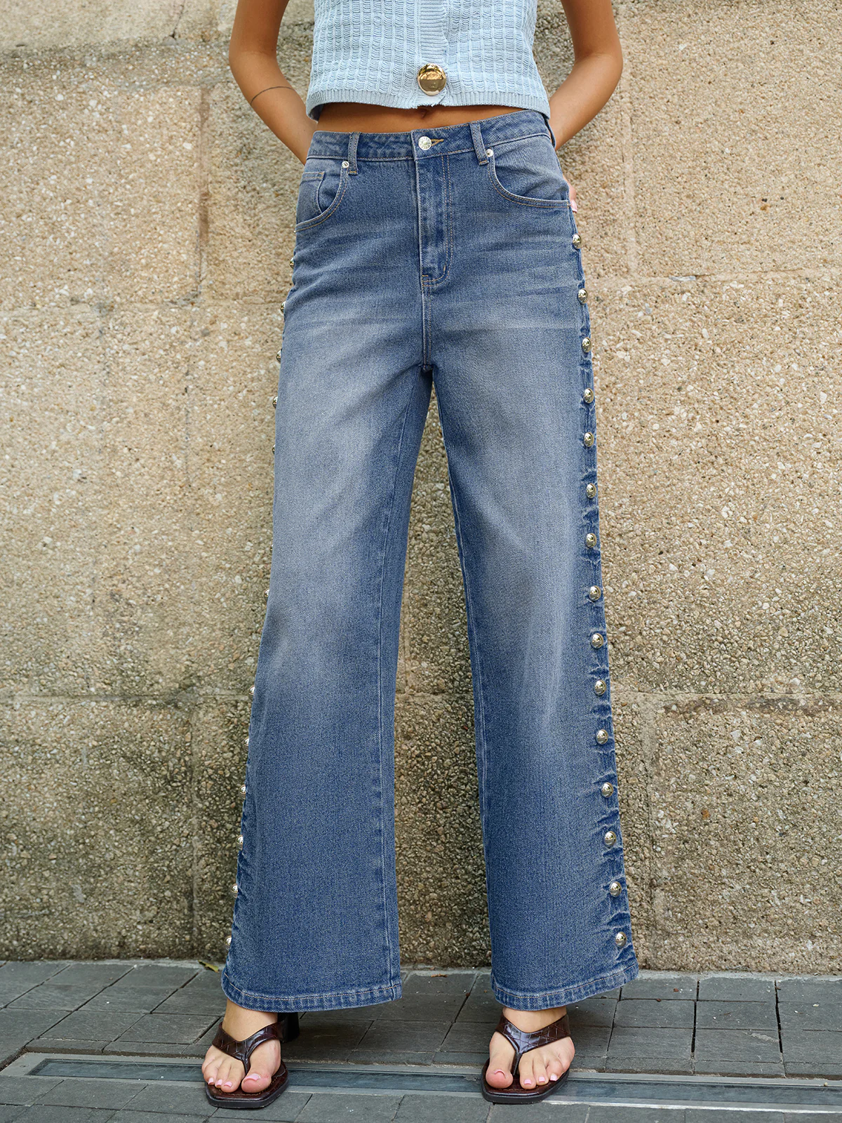 Buttoned Side Detail Pocketed Jeans - Image 4