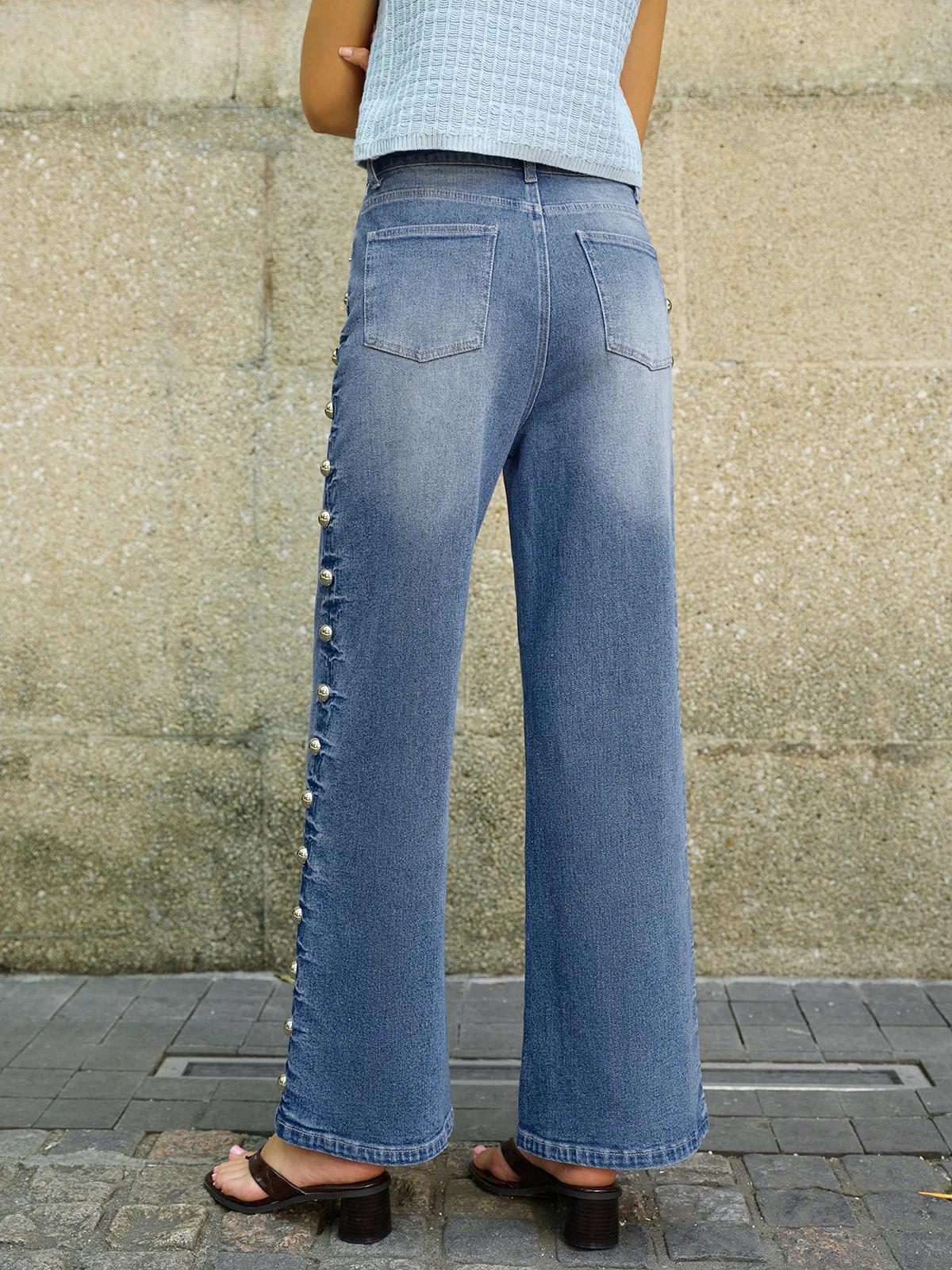 Buttoned Side Detail Pocketed Jeans - Image 7