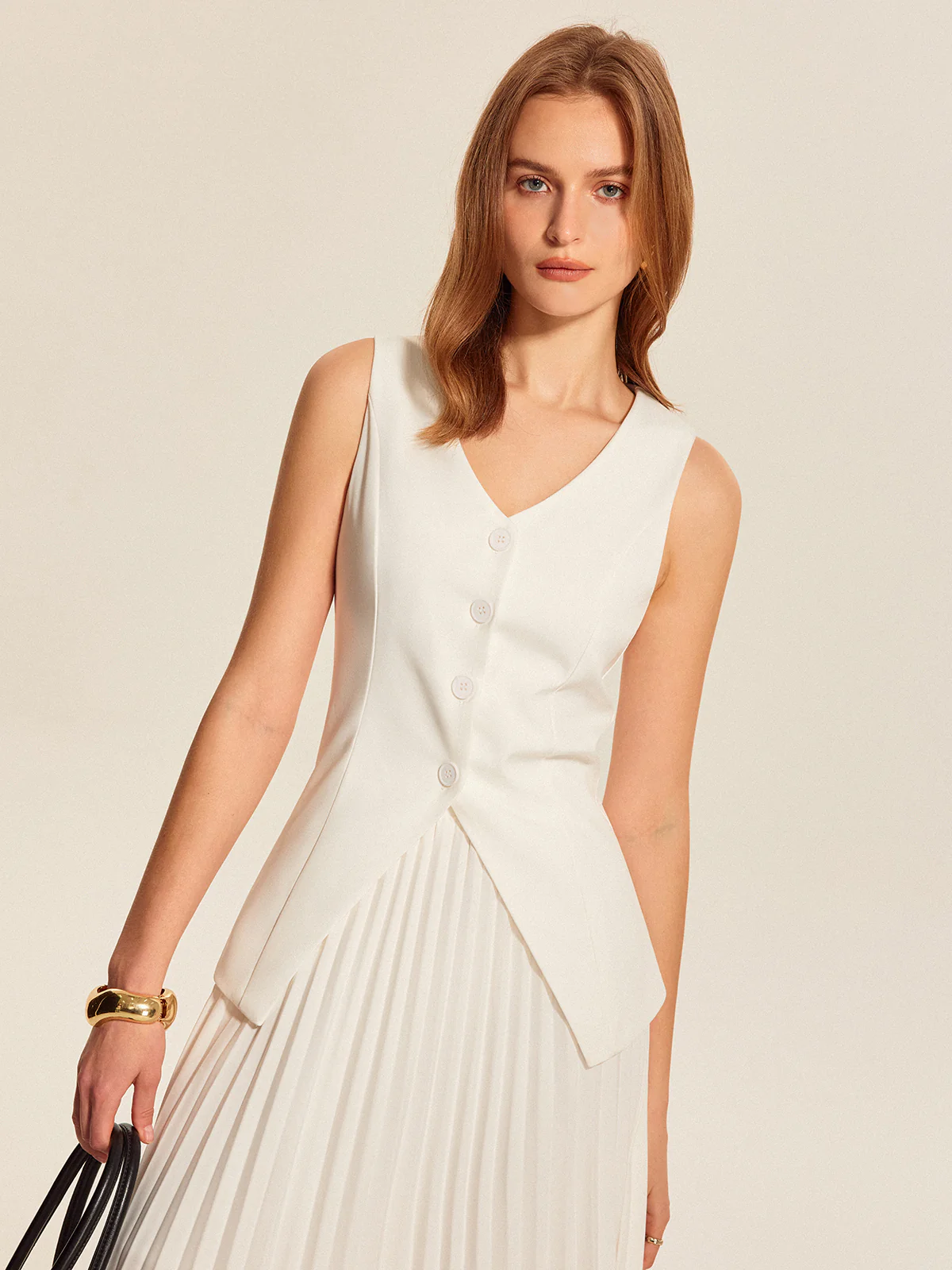 Buttoned Vest Pleated Skirt Set - Image 4