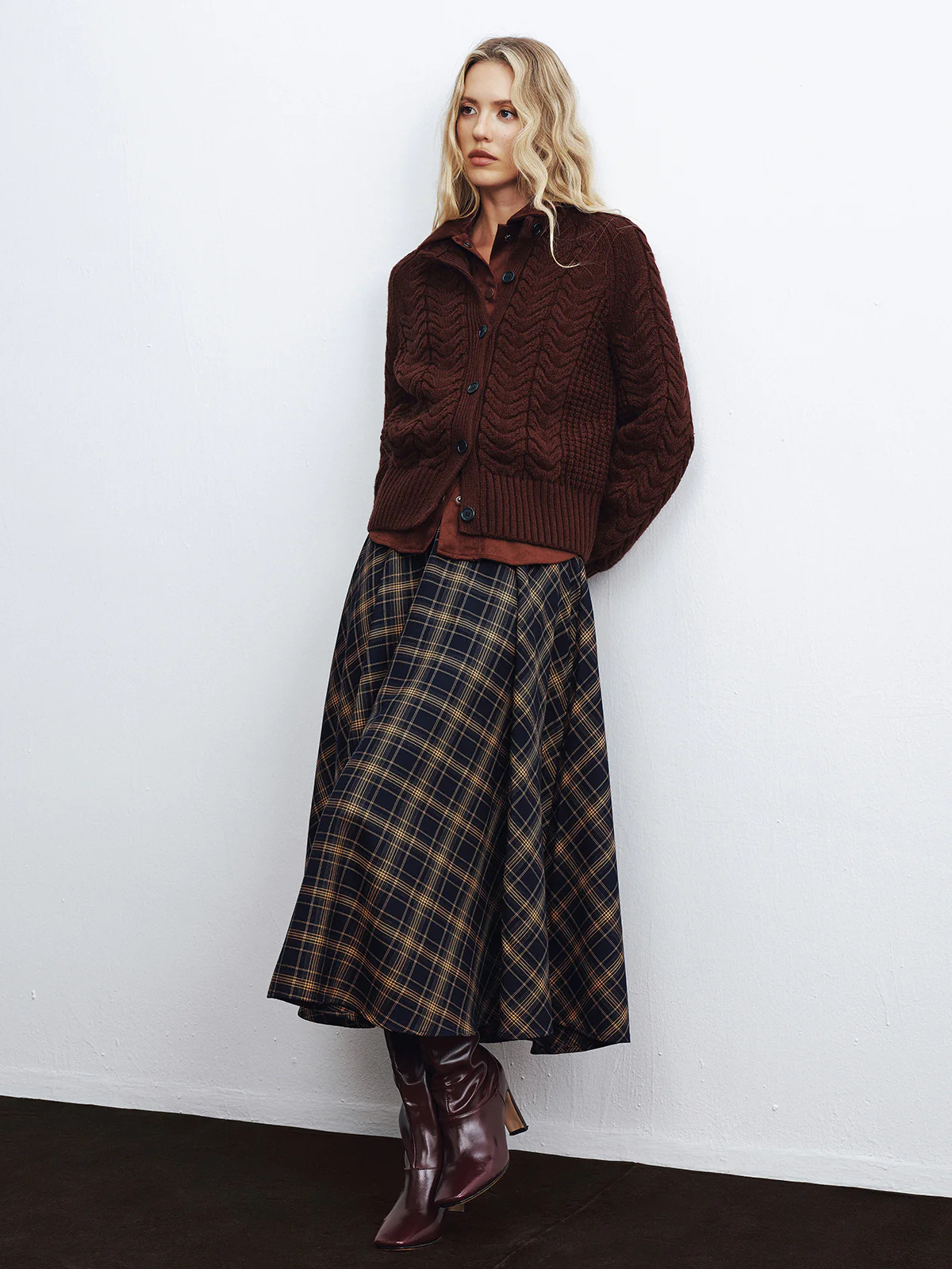 Cable-Knit Button-Front Cardigan