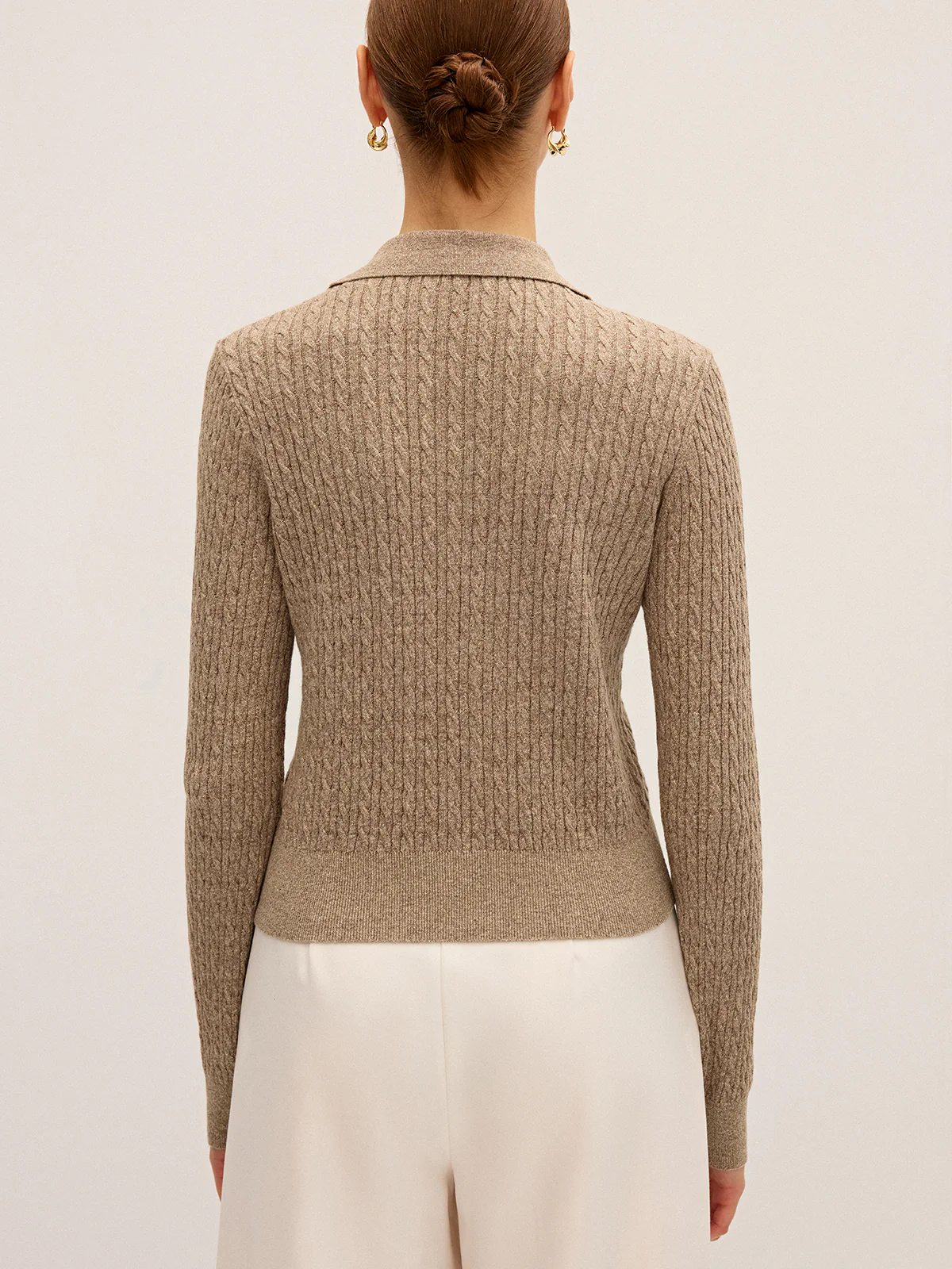 Cable Knit Cotton Collar Sweater - Image 6