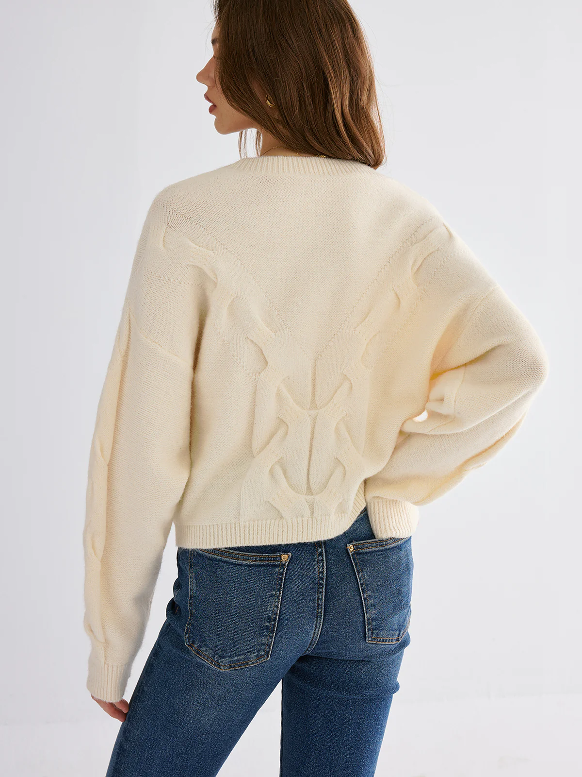 Cable Knit Cross-Front V-Neck Sweater - Image 6