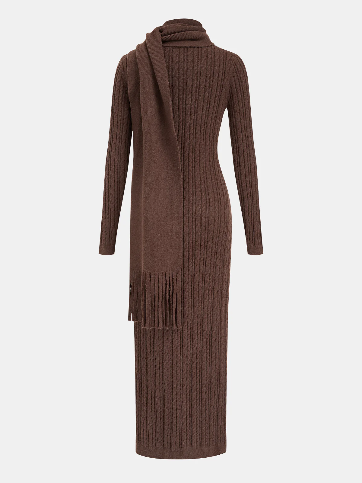 Cable-Knit Dress with Matching Fringe Scarf - Image 2