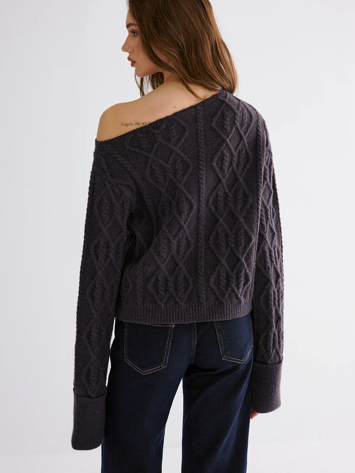Cable Knit Off-shoulder Sweater - Image 6