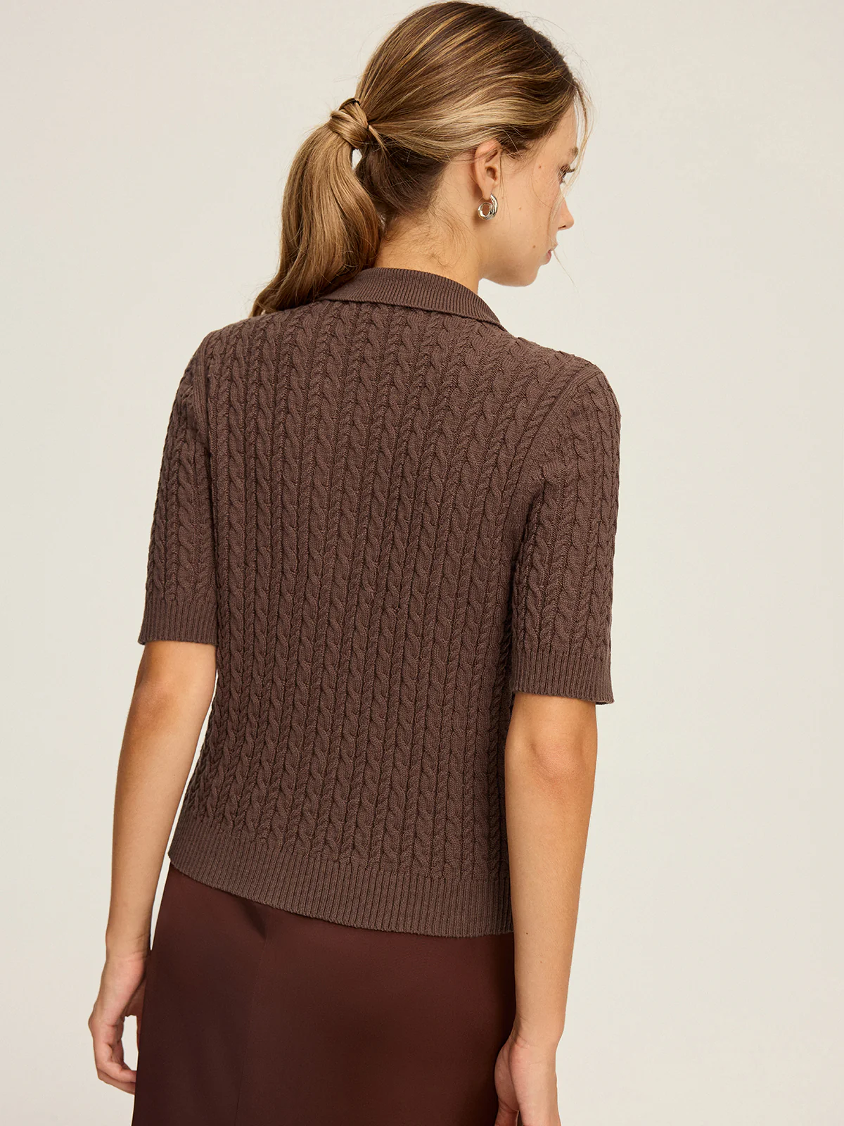 Cable Knit Short-Sleeve Button Top - Image 6