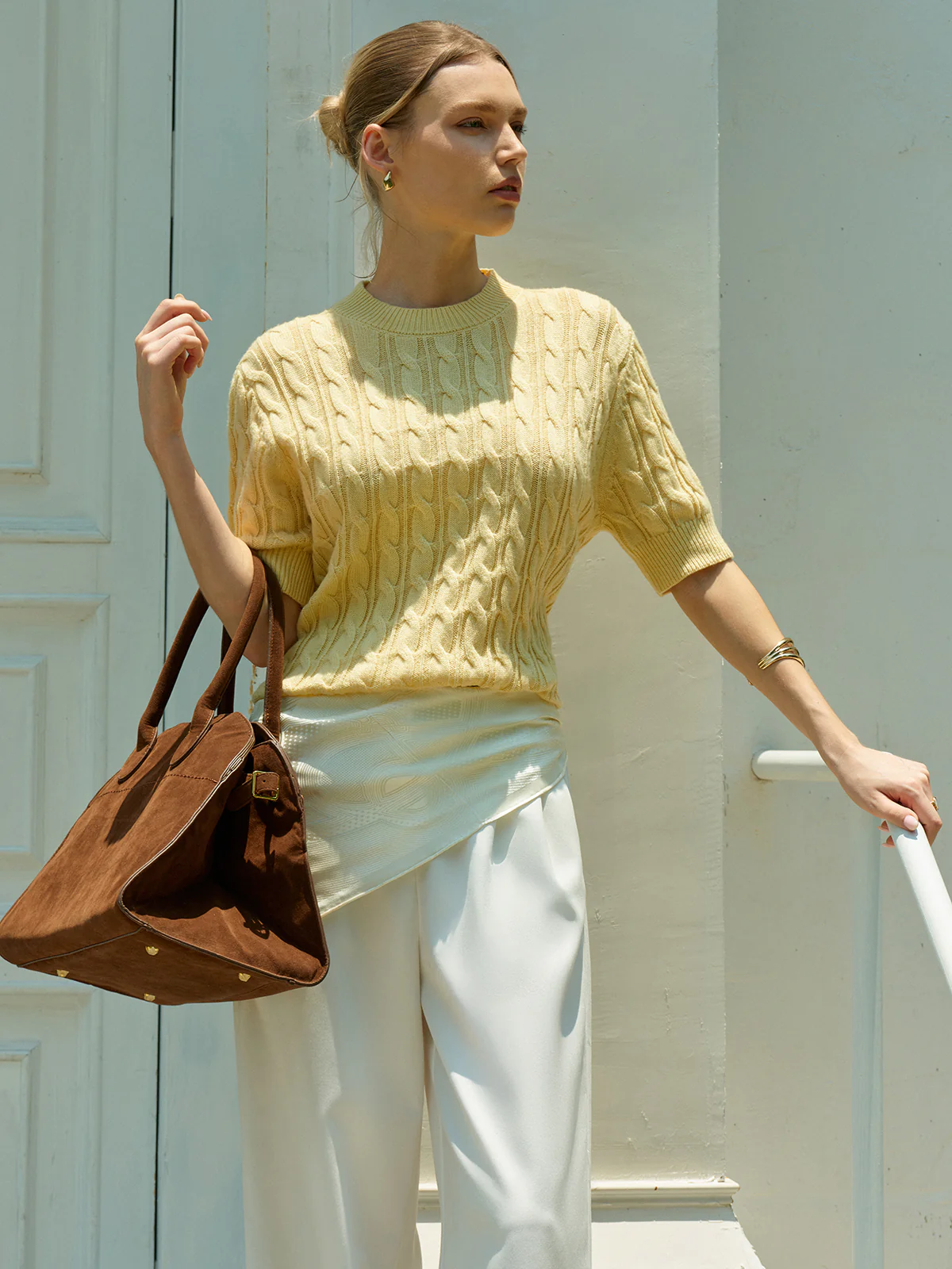 Cable Knit Short Sleeve Sweater - Image 3
