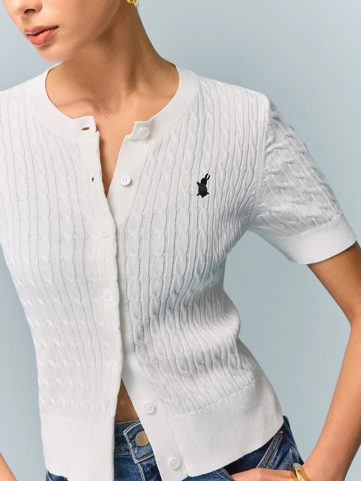 Cable Knit Short Sleeve Top - Image 3