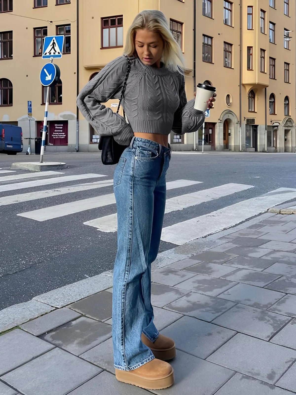 Cable Knit Tie Back Crop Sweater - Image 4