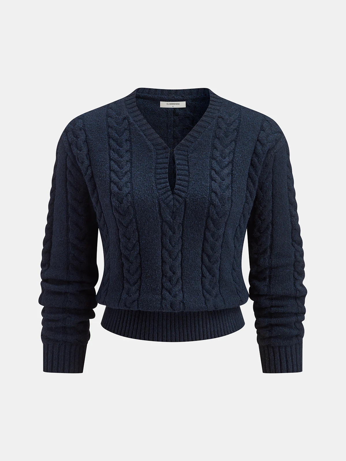 Cable Knit V-Neck Cropped Sweater