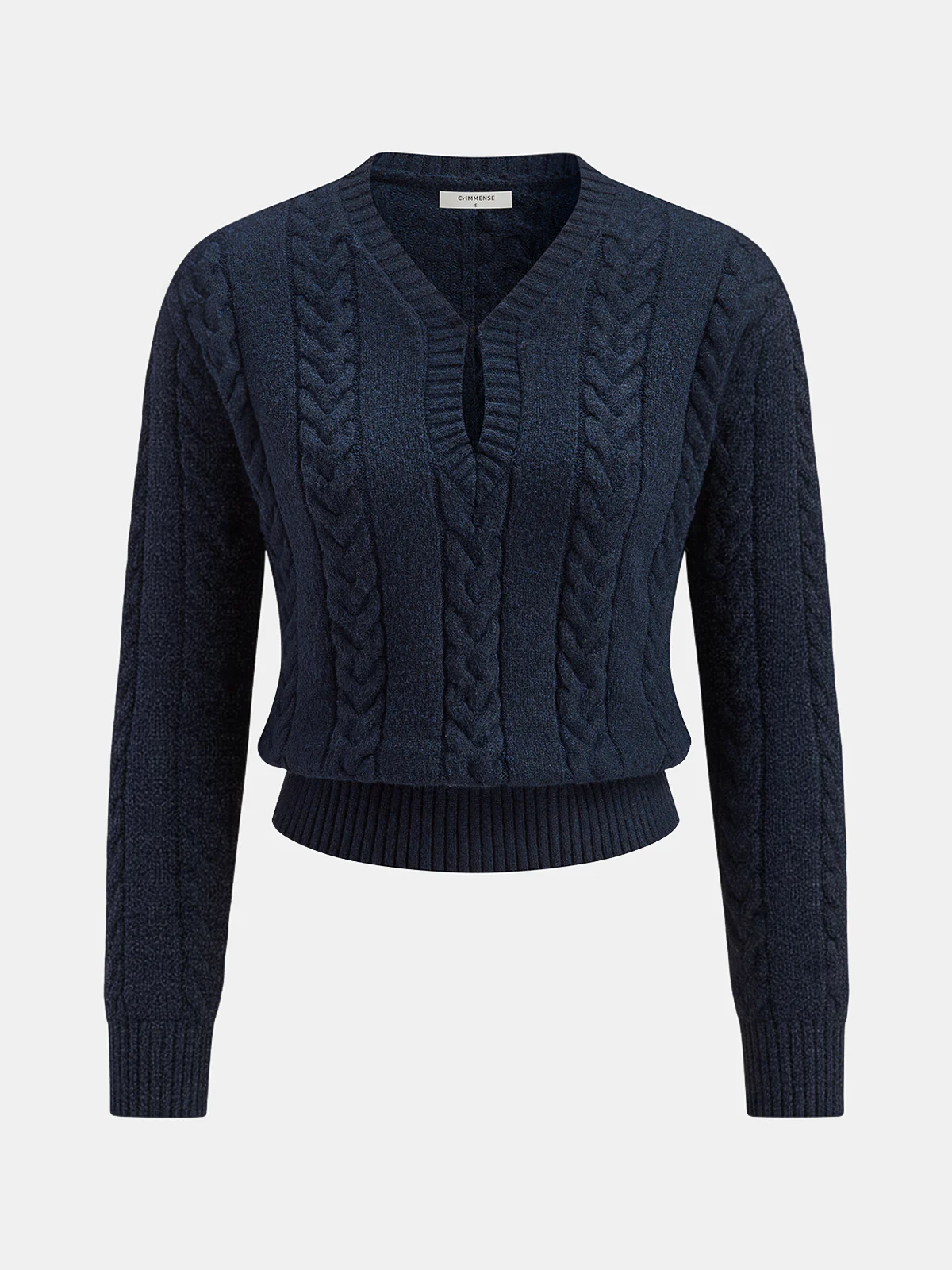 Cable Knit V-Neck Cropped Sweater - Image 3