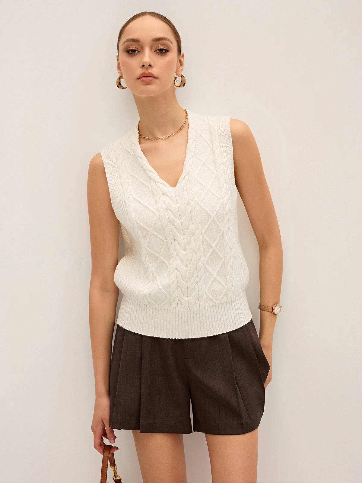 Cable-Knit V-Neck Sweater Vest - Image 2