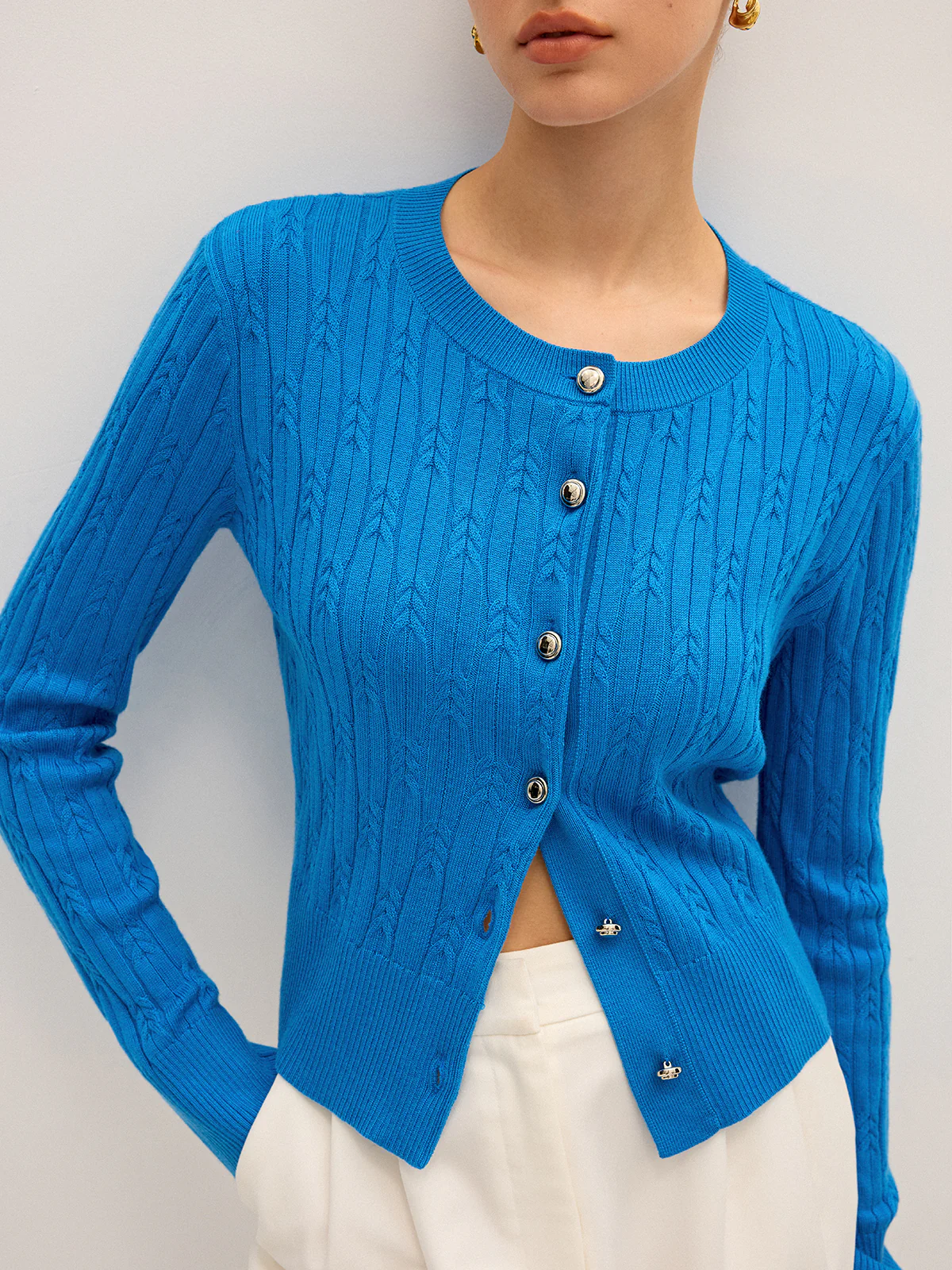 Cable Knit Wool Blend Cardigan - Image 3