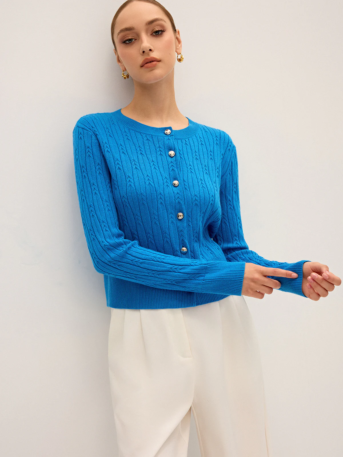 Cable Knit Wool Blend Cardigan - Image 4
