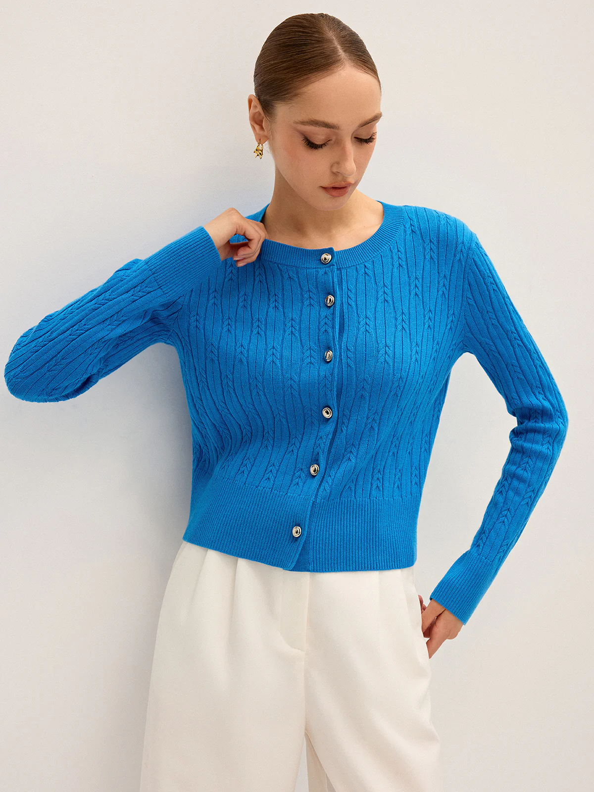 Cable Knit Wool Blend Cardigan - Image 5