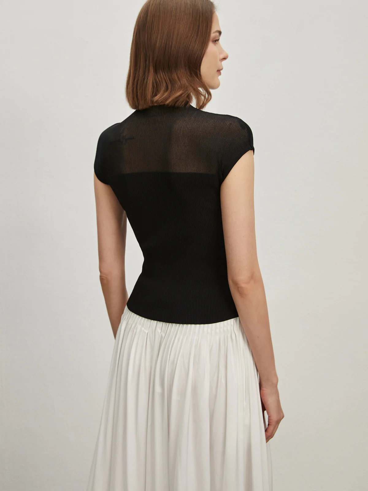 Cap Shoulder Ribbed Knit Top - Image 3