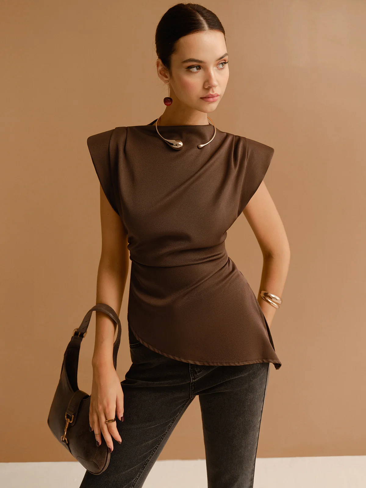 Cap Sleeve Asymmetrical Hem Skinny T-Shirt - Image 4