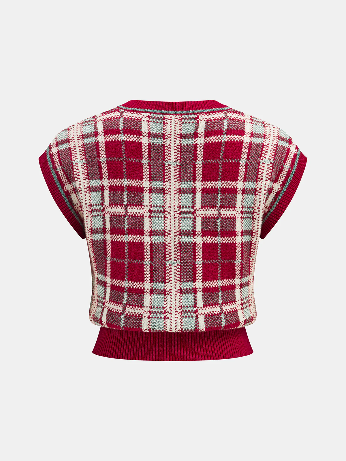 Cap Sleeve Plaid Knit Vest - Image 2