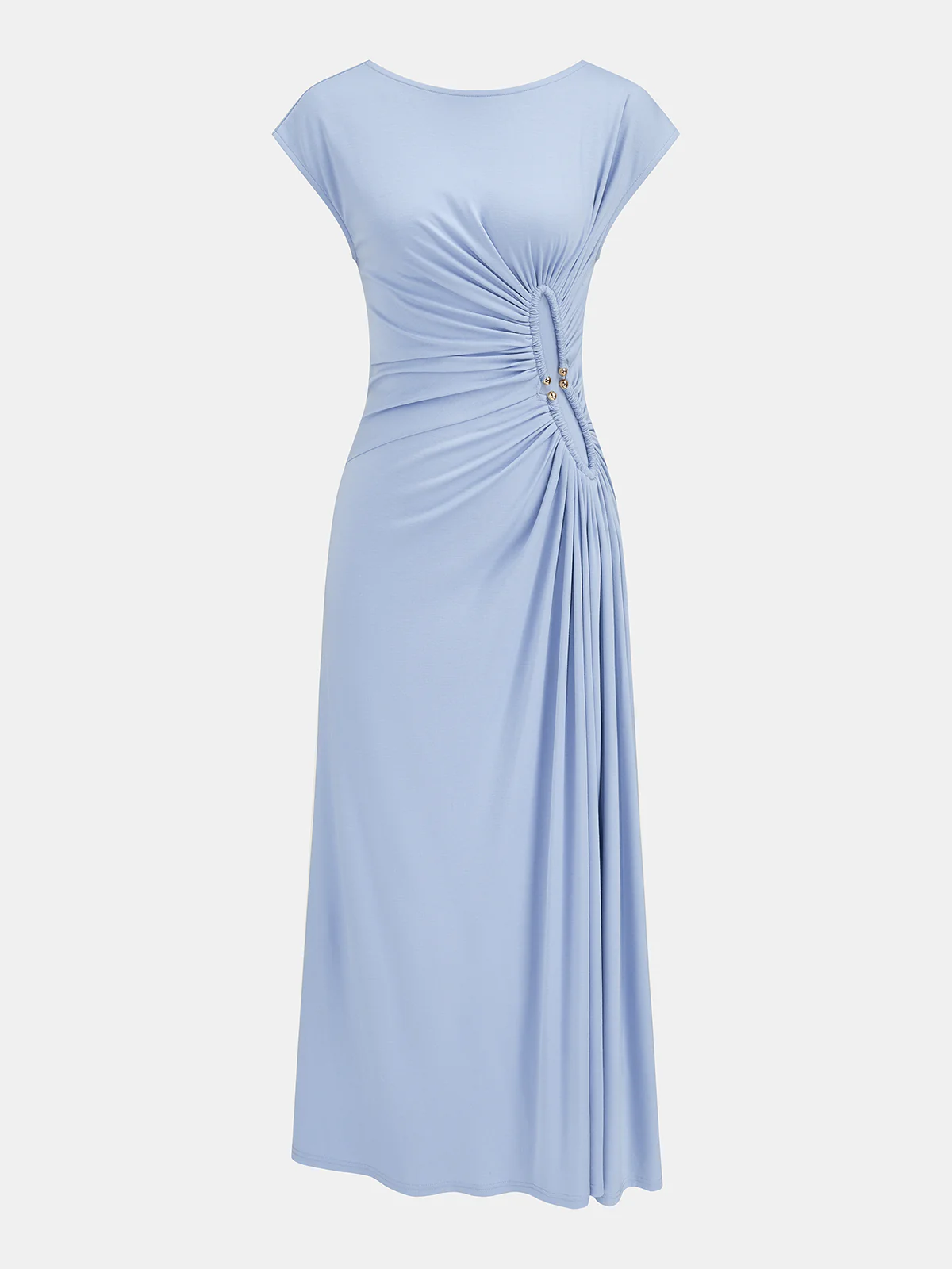 Cap Sleeve Ruched Cutout Maxi Dress