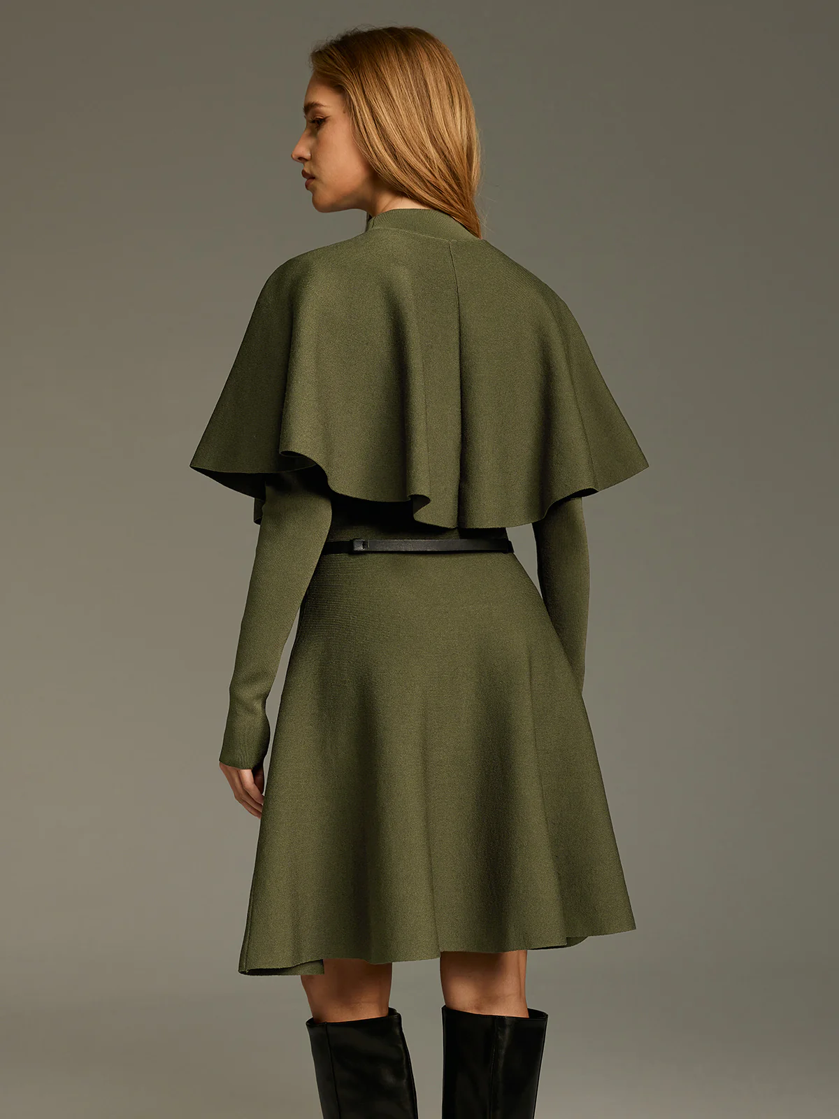 Capelet-Style Button-Front Belted Midi Dress - Image 4