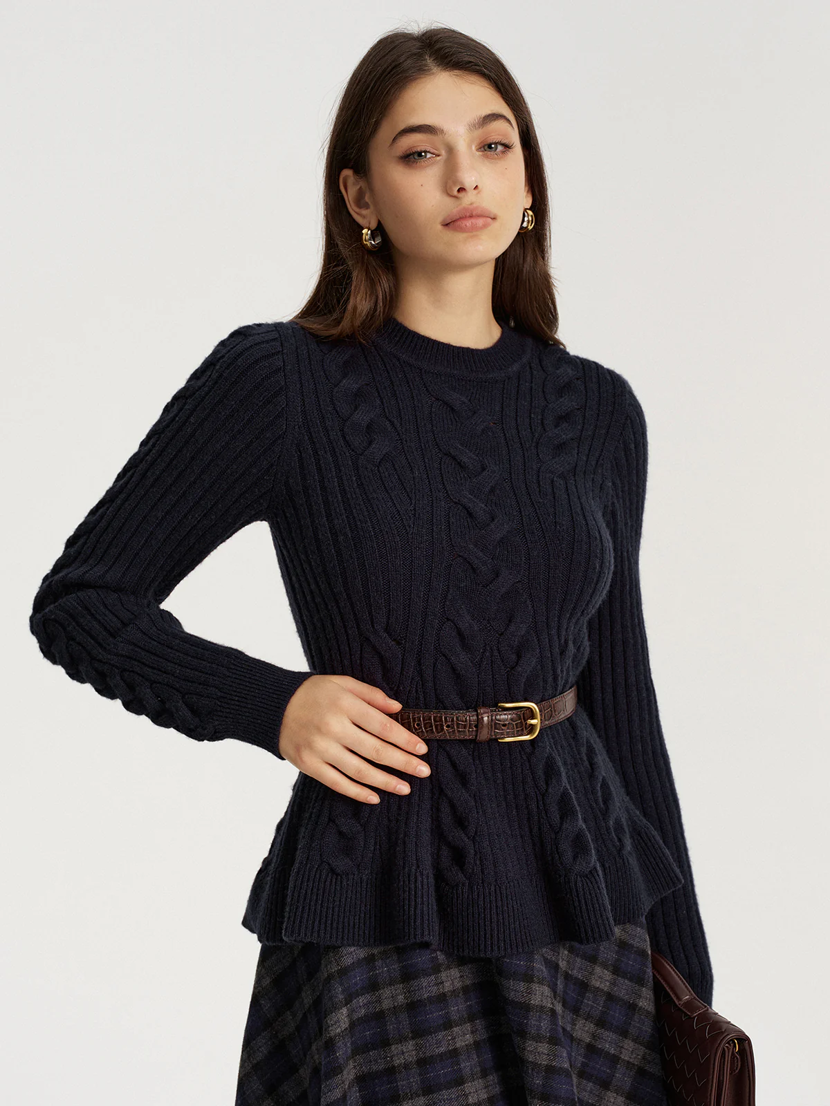 Cashmere-Blend Cable-Knit Sweater without Belt