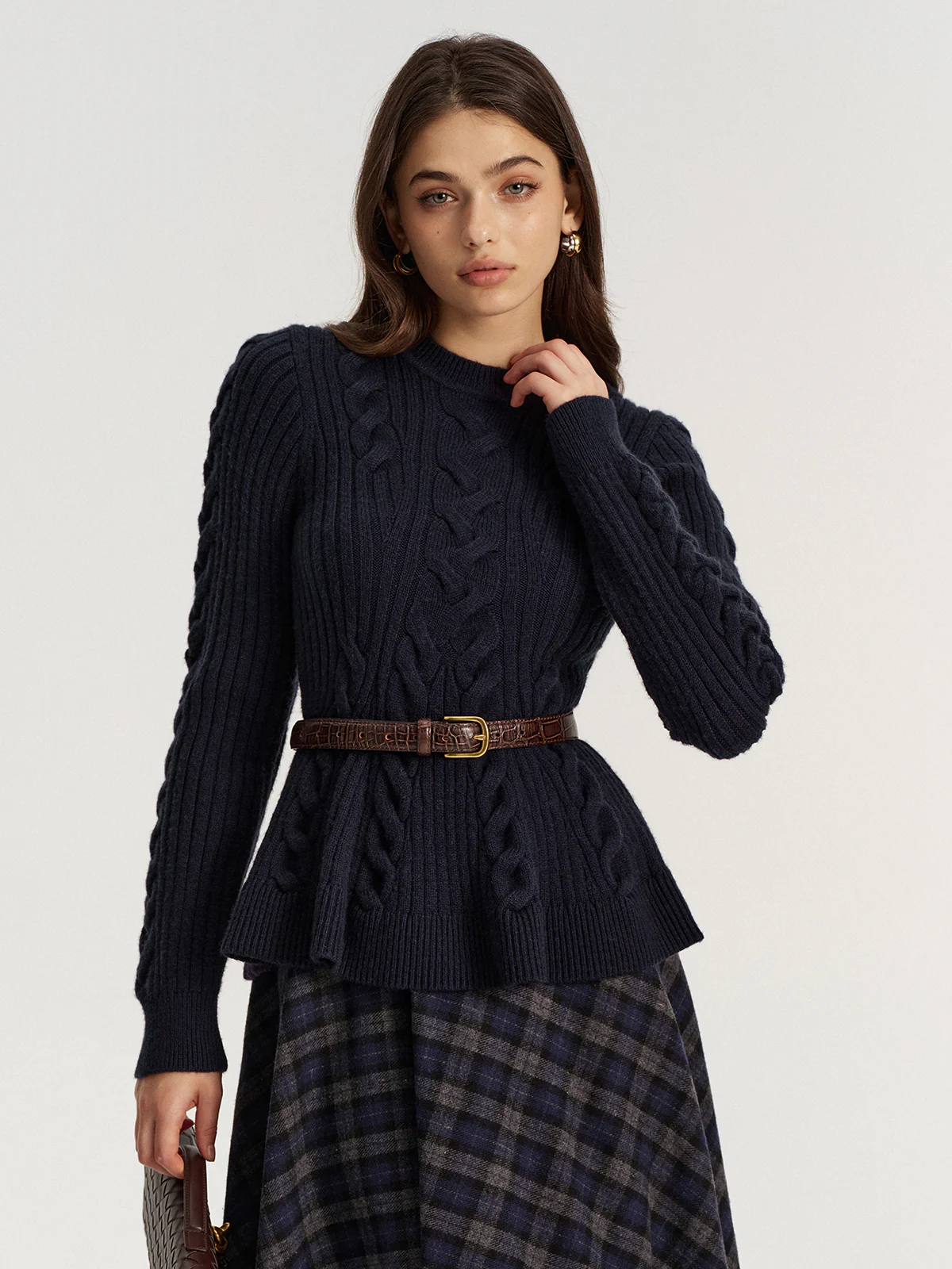 Cashmere-Blend Cable-Knit Sweater without Belt - Image 3