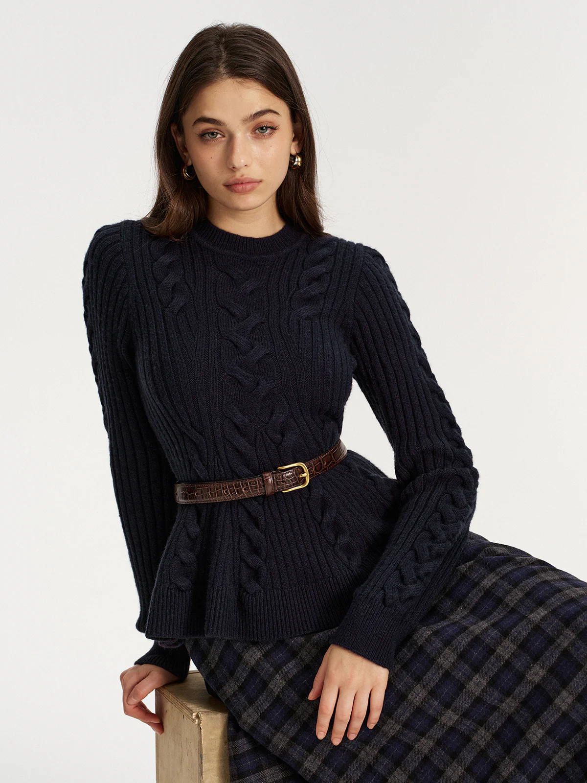 Cashmere-Blend Cable-Knit Sweater without Belt - Image 6