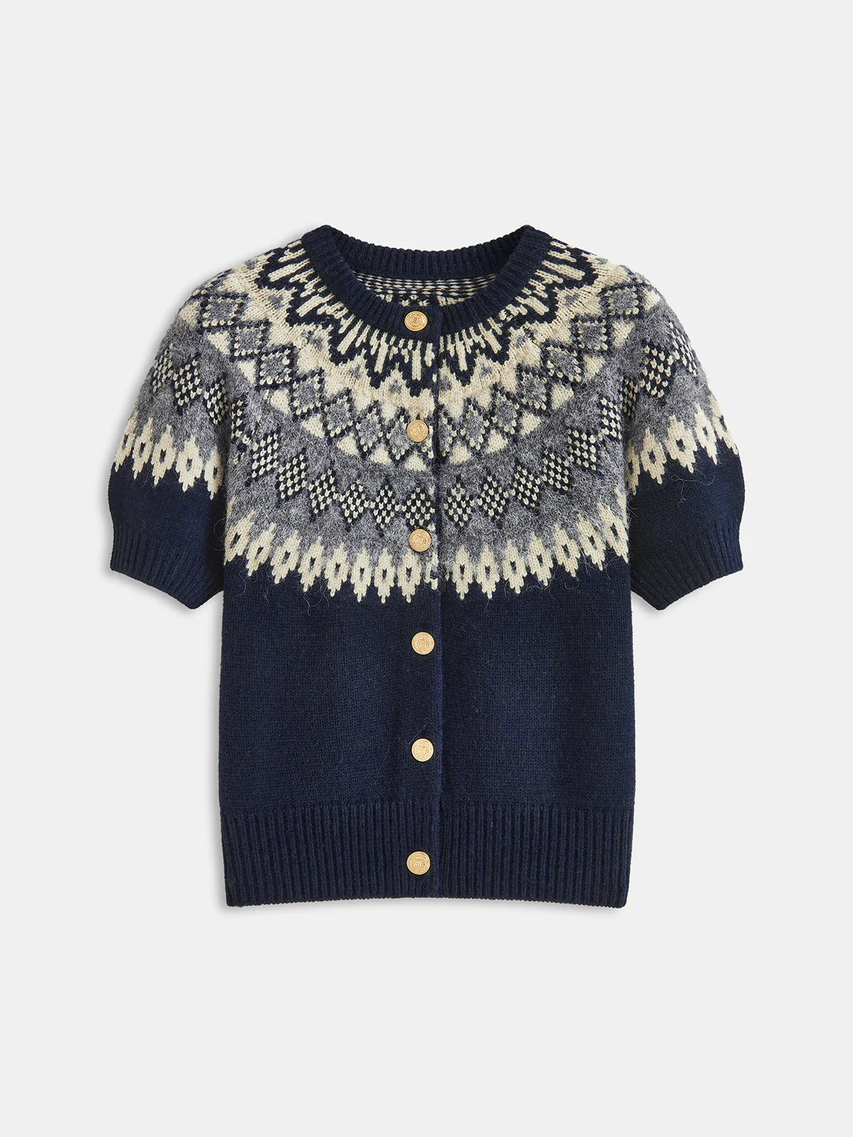 Cashmere-Blend Fair Isle Short-Sleeve Cardigan - Image 5