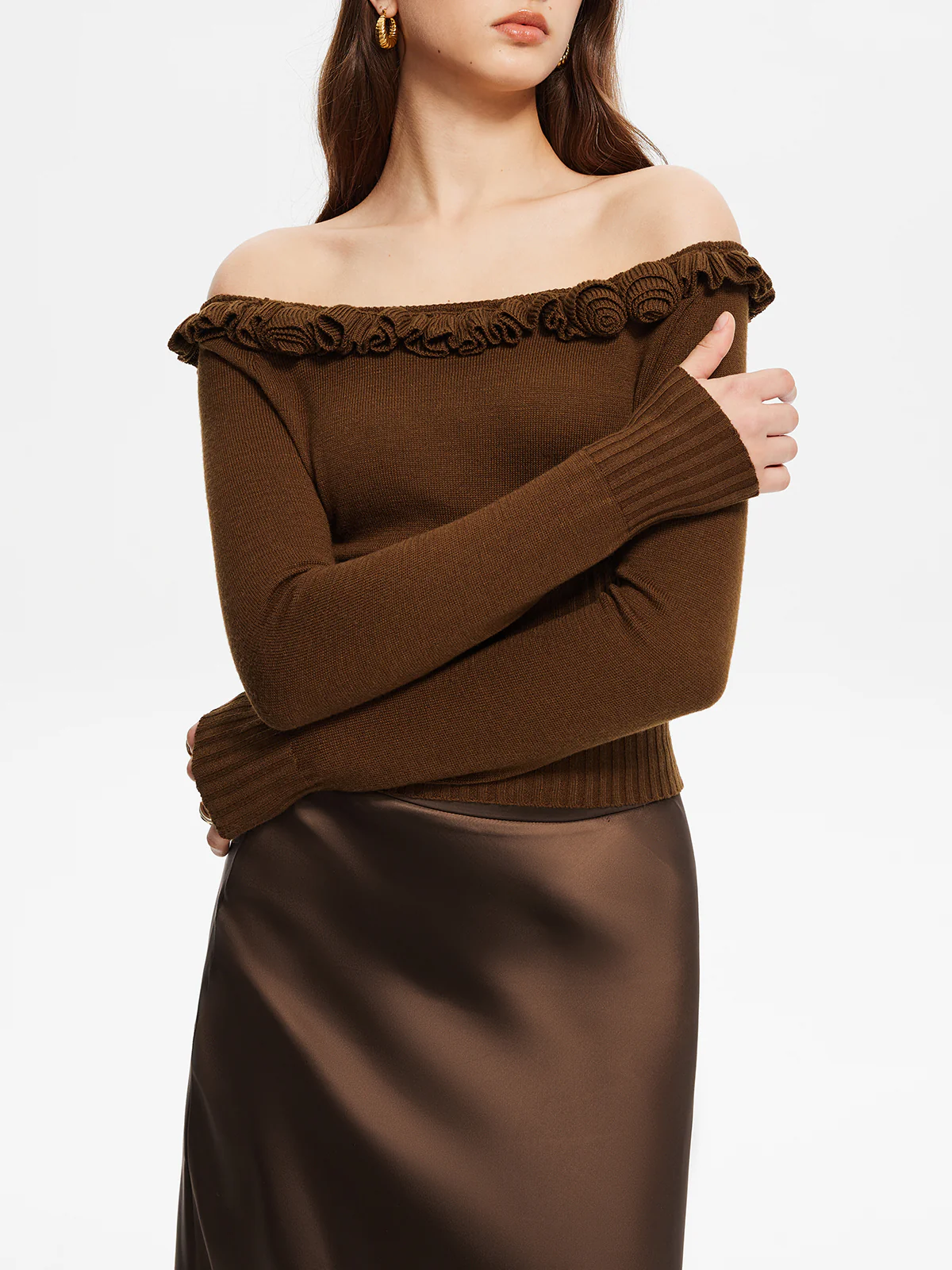 Cashmere-Blend Off-Shoulder Ruffle Sweater - Image 6