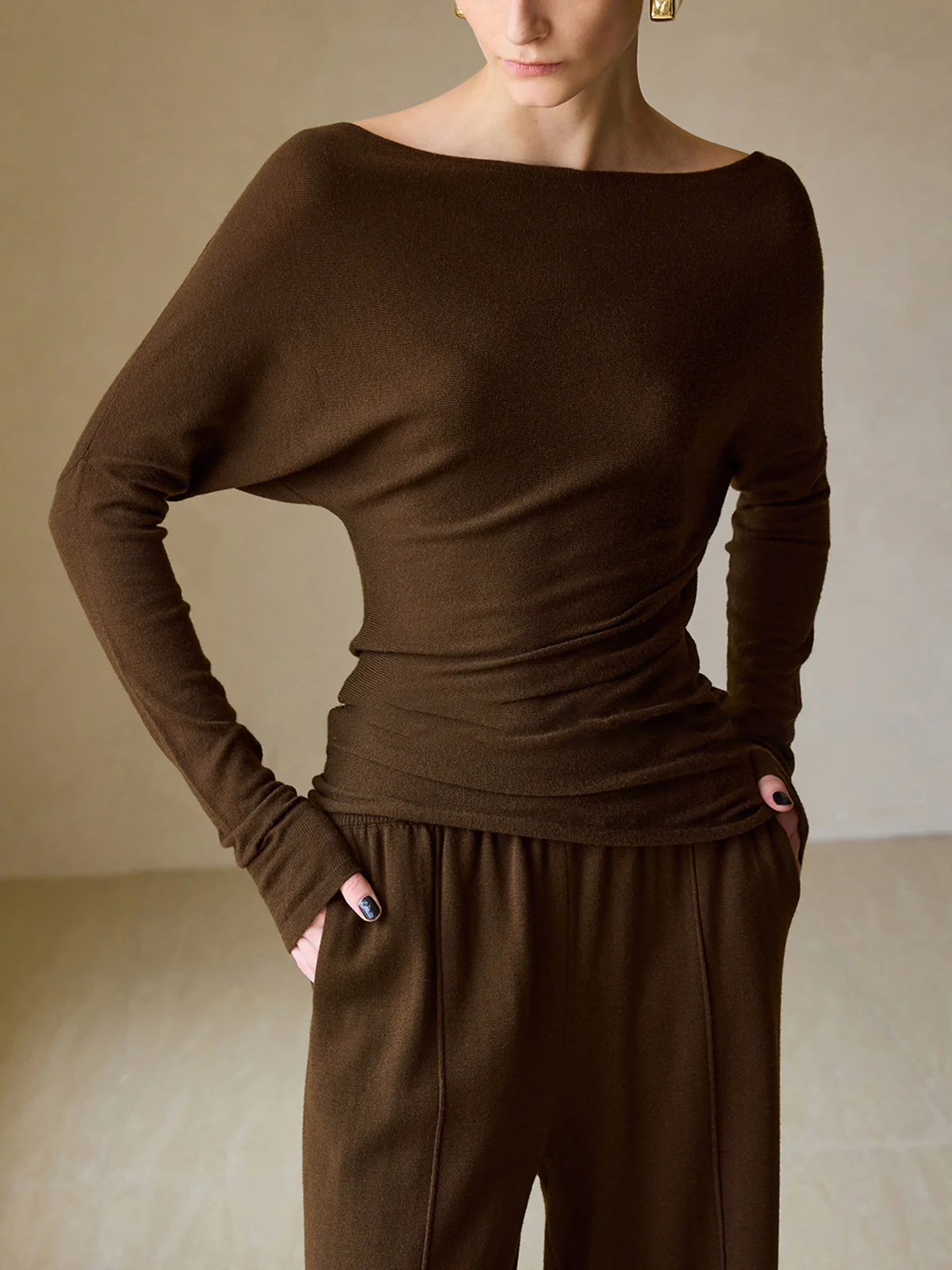 Casual Asymmetrical Neck Slim Sweater - Image 4