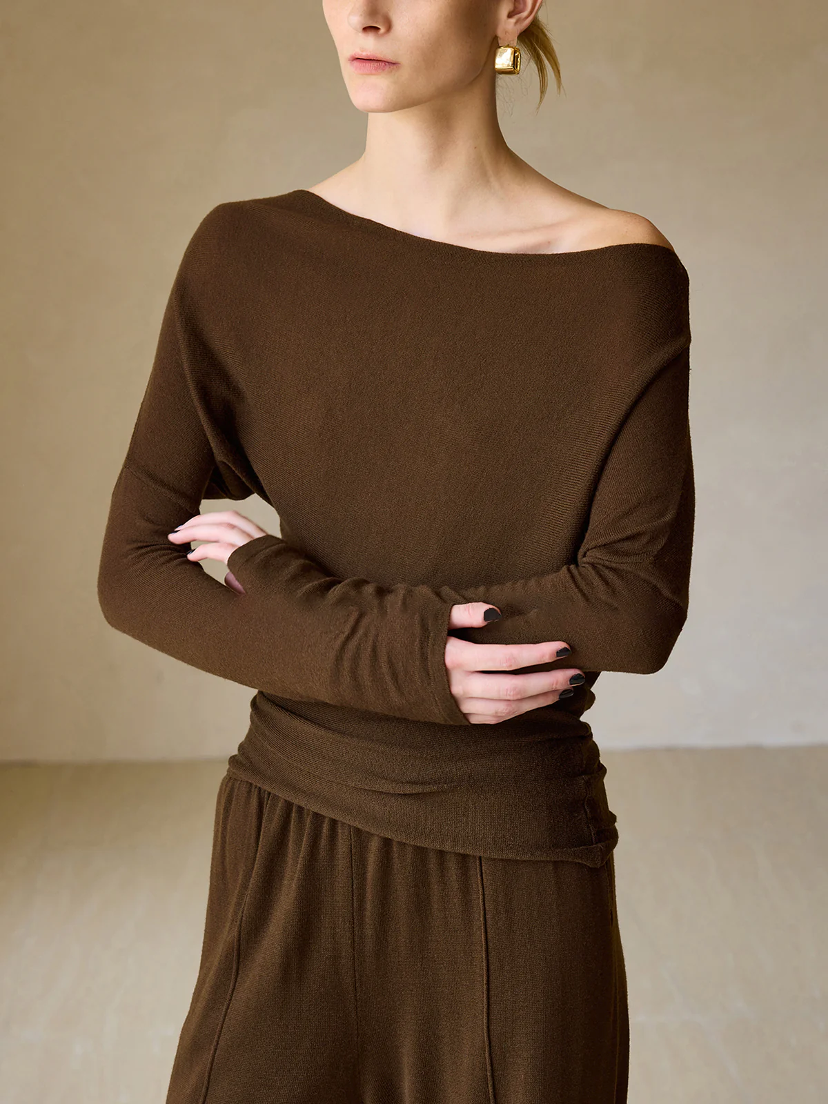 Casual Asymmetrical Neck Slim Sweater - Image 5