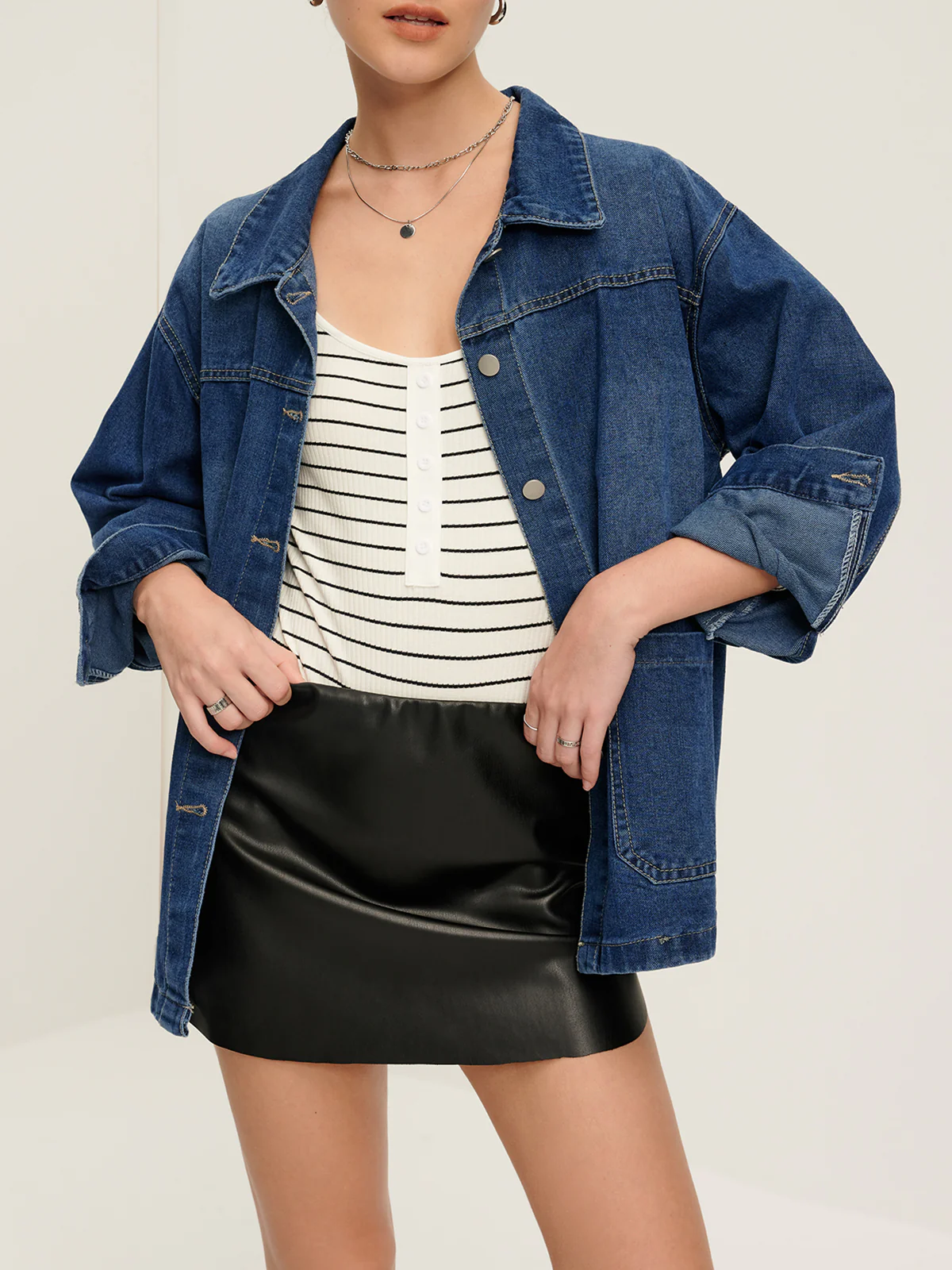 Casual Breasted Lapel Denim Jacket - Image 5