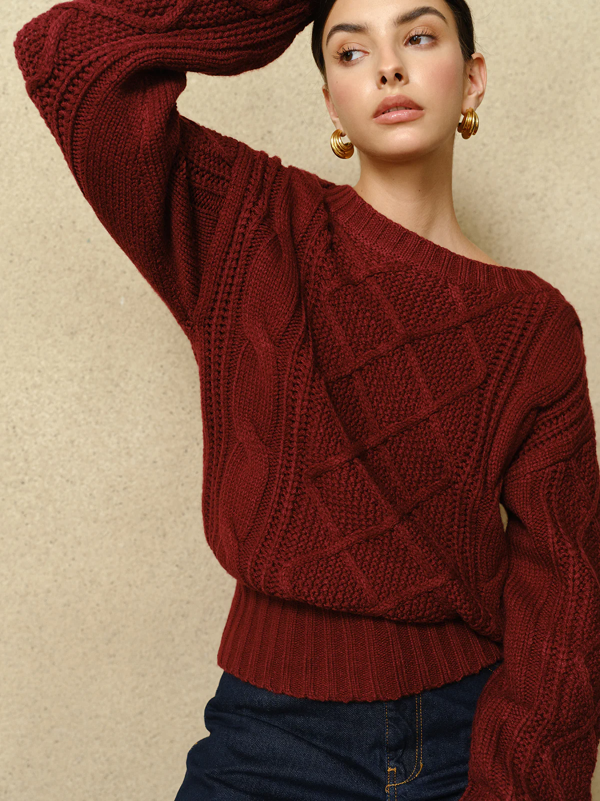 Casual Crew Neck Cable-Knit Top - Image 2
