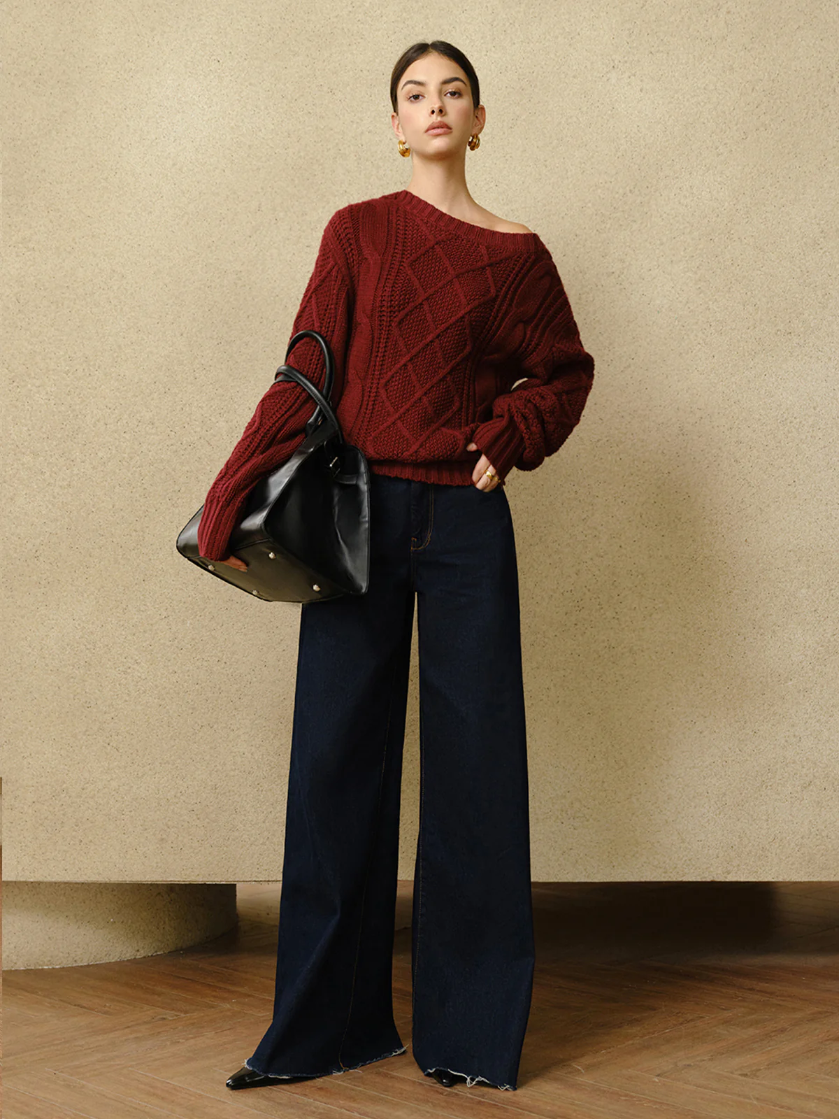 Casual Crew Neck Cable-Knit Top - Image 4