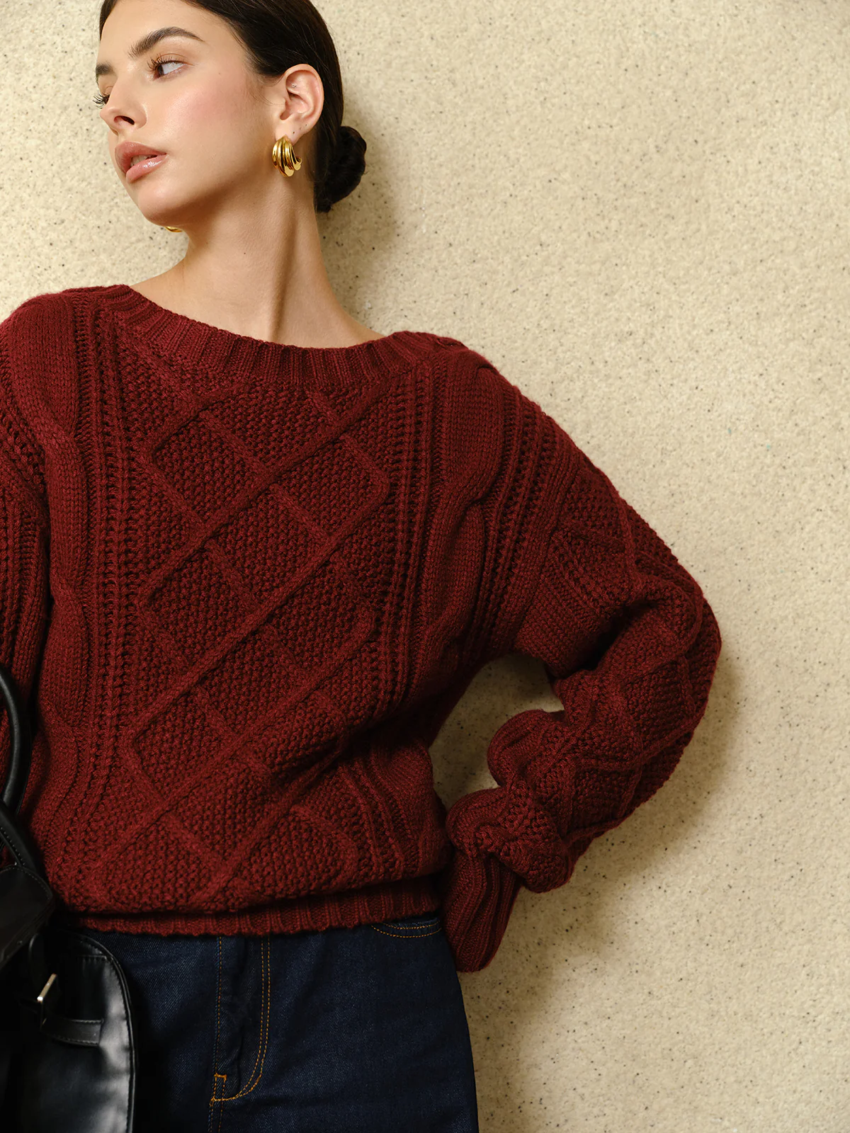 Casual Crew Neck Cable-Knit Top - Image 5