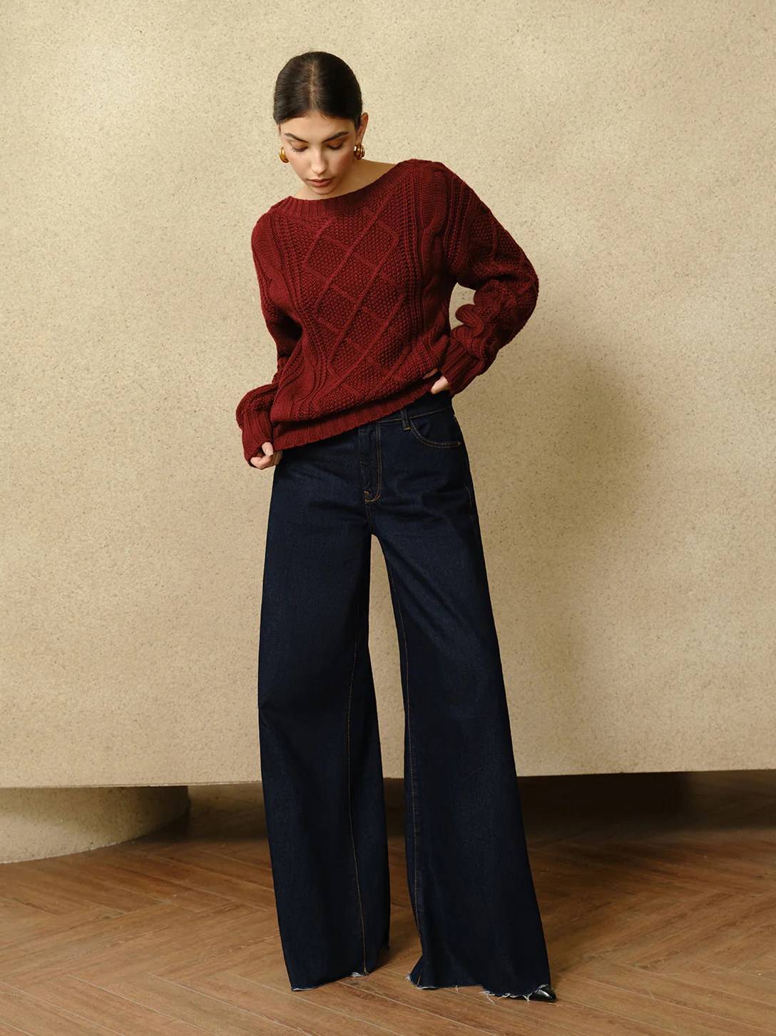 Casual Crew Neck Cable-Knit Top - Image 7