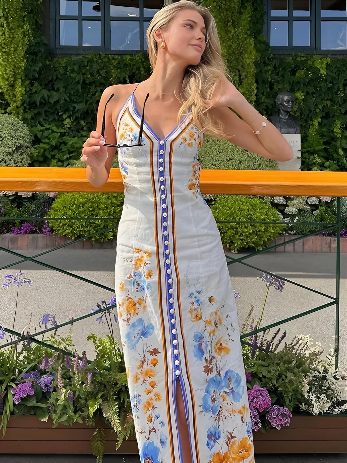 Casual Floral Printed Halter Long Dress - Image 2