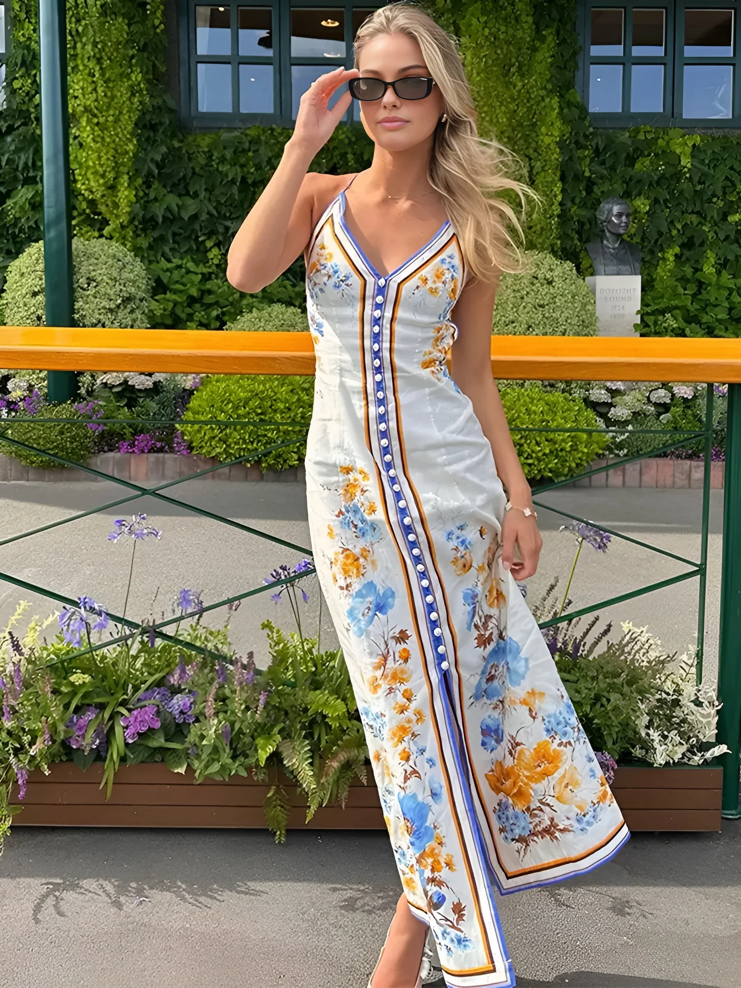 Casual Floral Printed Halter Long Dress - Image 3
