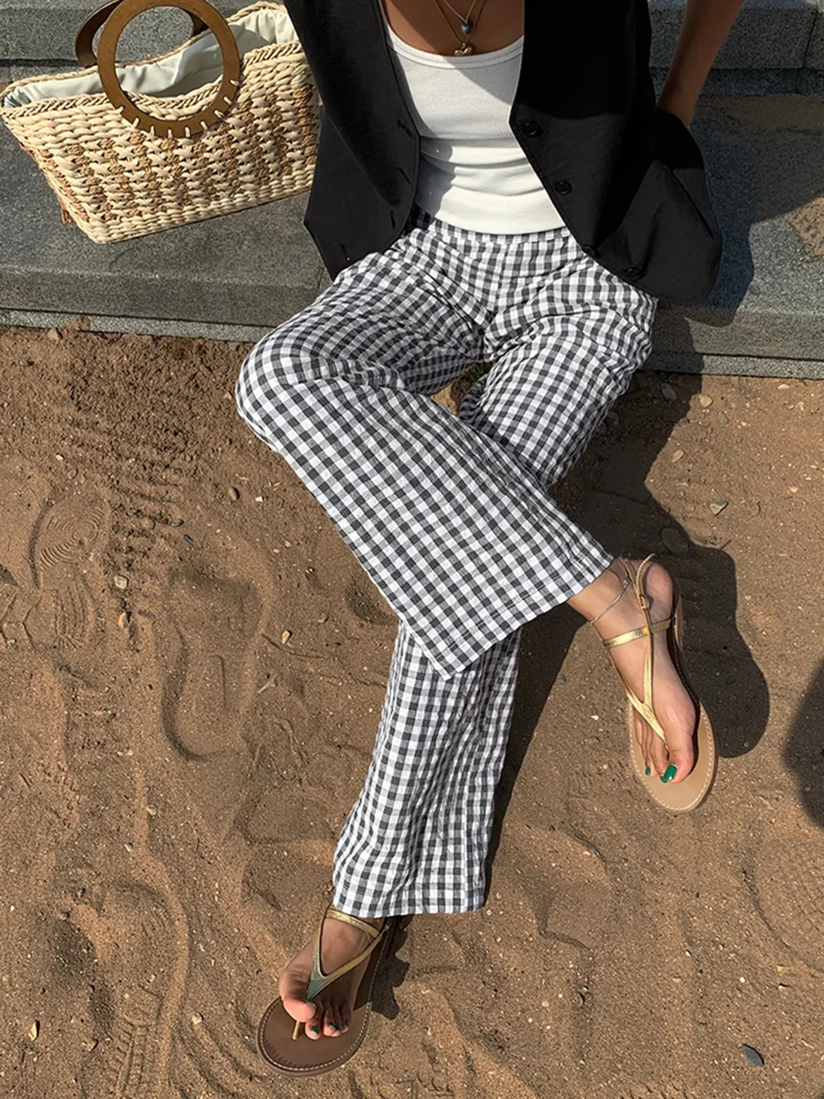 Casual Plaid Wide Leg Pants - Image 3