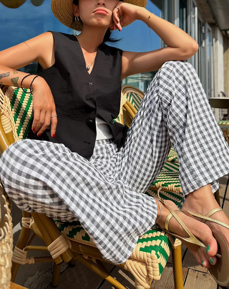 Casual Plaid Wide Leg Pants - Image 5