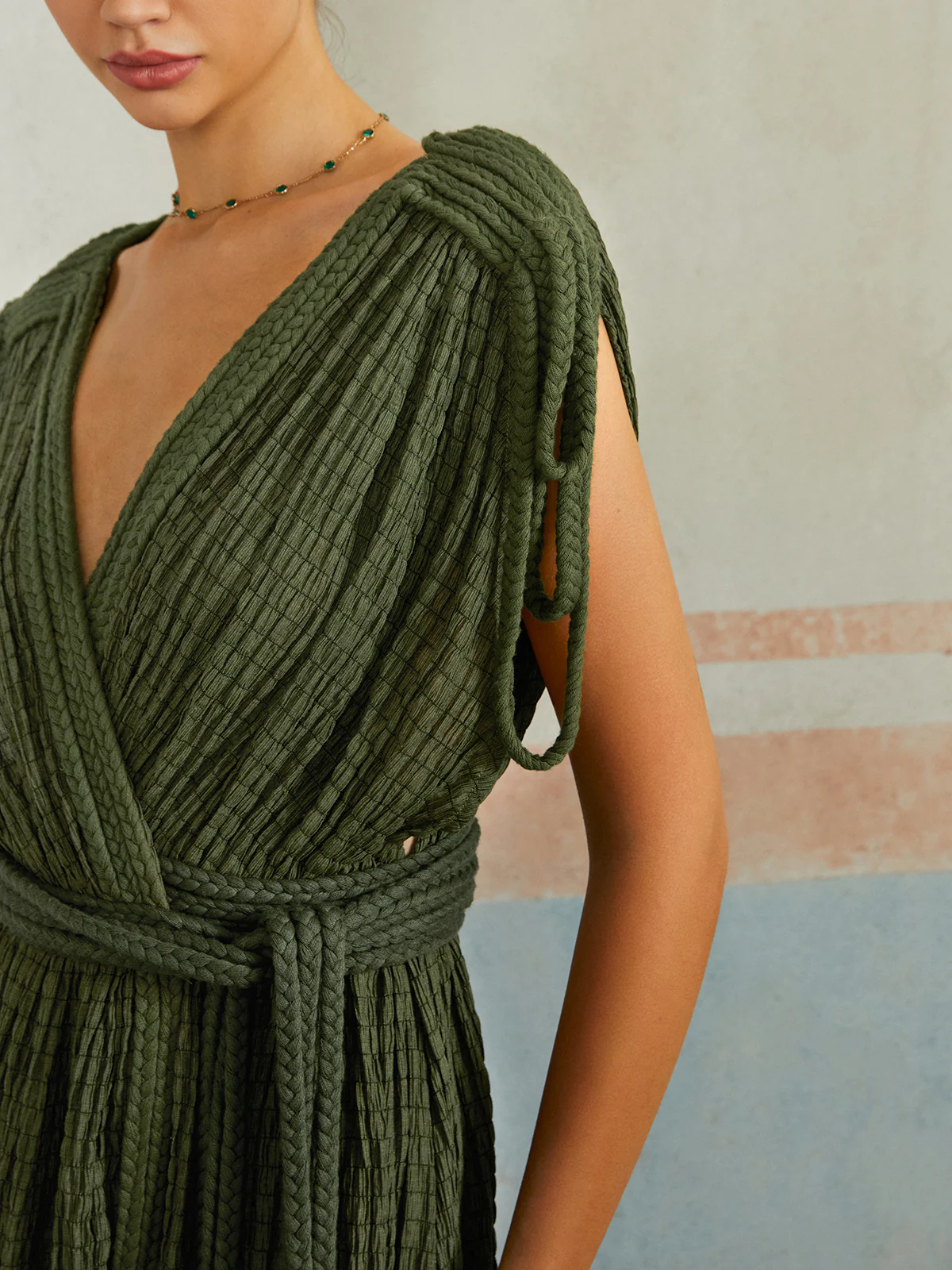 Casual Pleated Belted Long Dress - Image 3