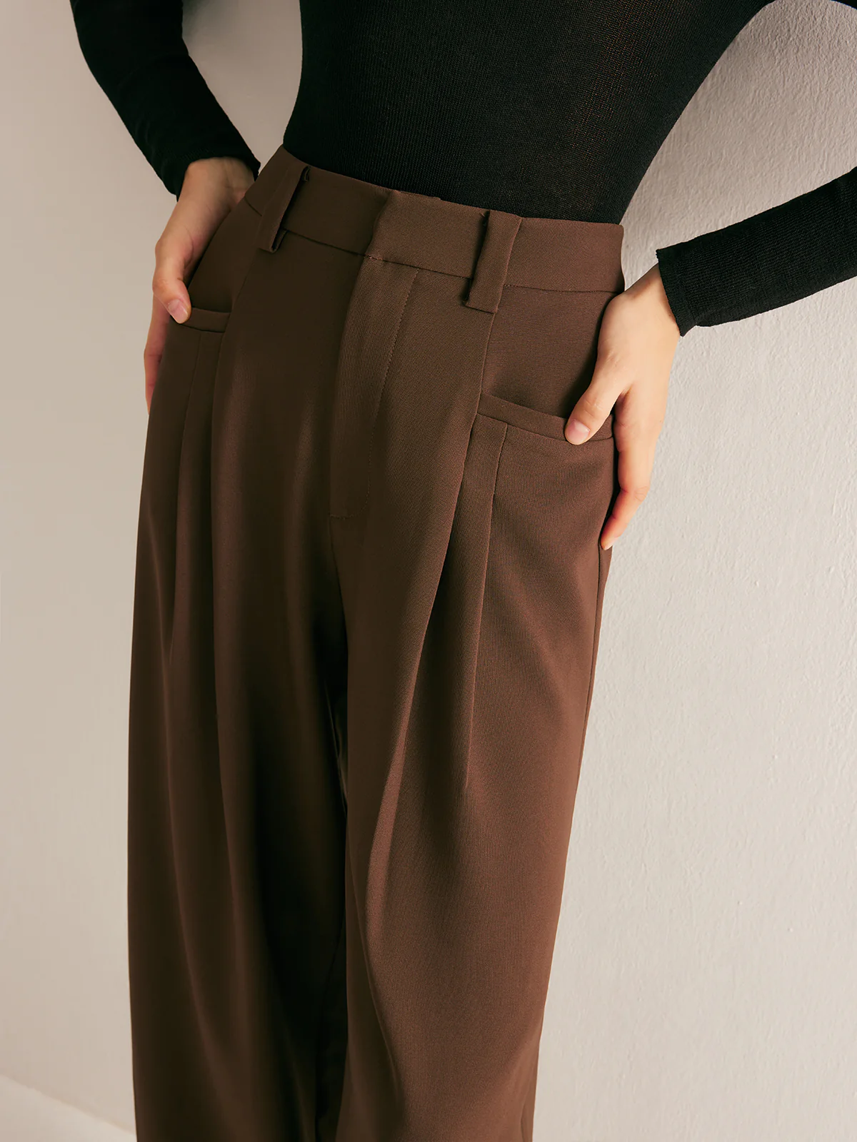 Casual Pleated Mid Waist Pants - Image 2