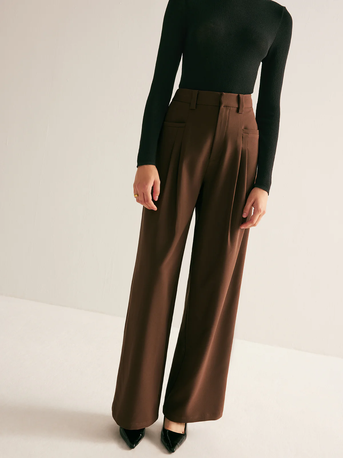 Casual Pleated Mid Waist Pants - Image 3