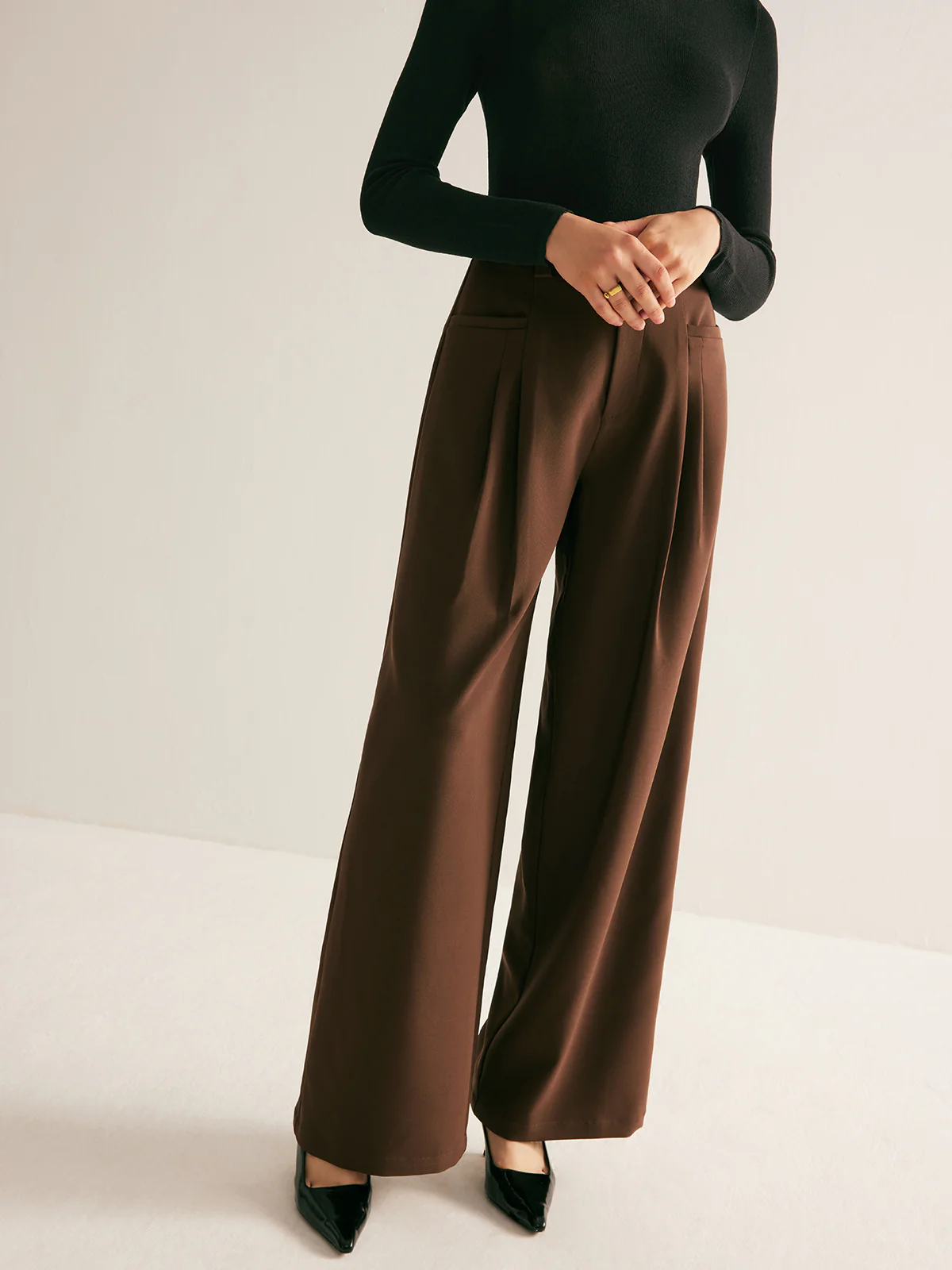 Casual Pleated Mid Waist Pants - Image 4