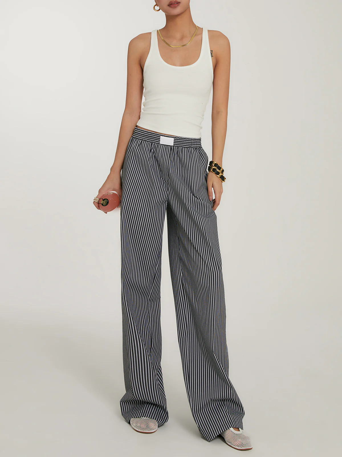 Casual Striped Wide Leg Pants - Image 4