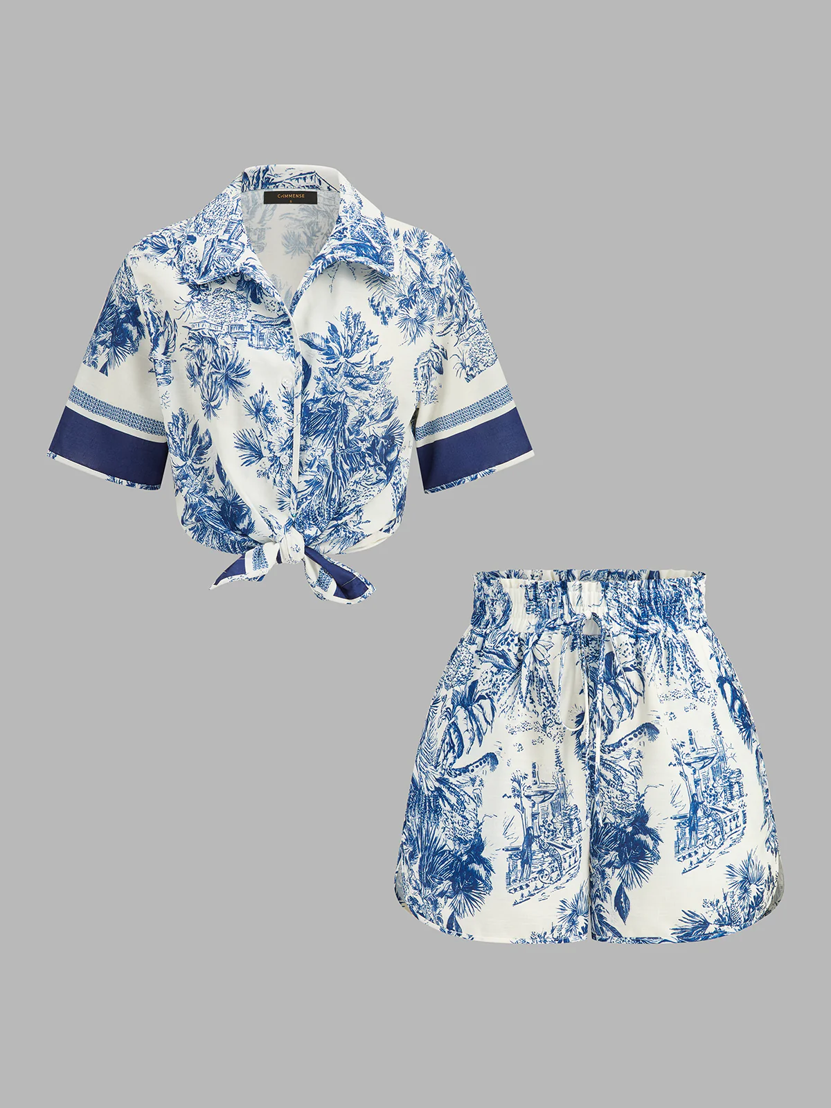 Casual Toile Print Shirt & Shorts Set - Image 3