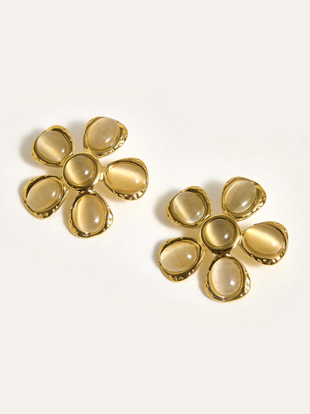 Cat-Eye Stone Flower Earrings - Image 2