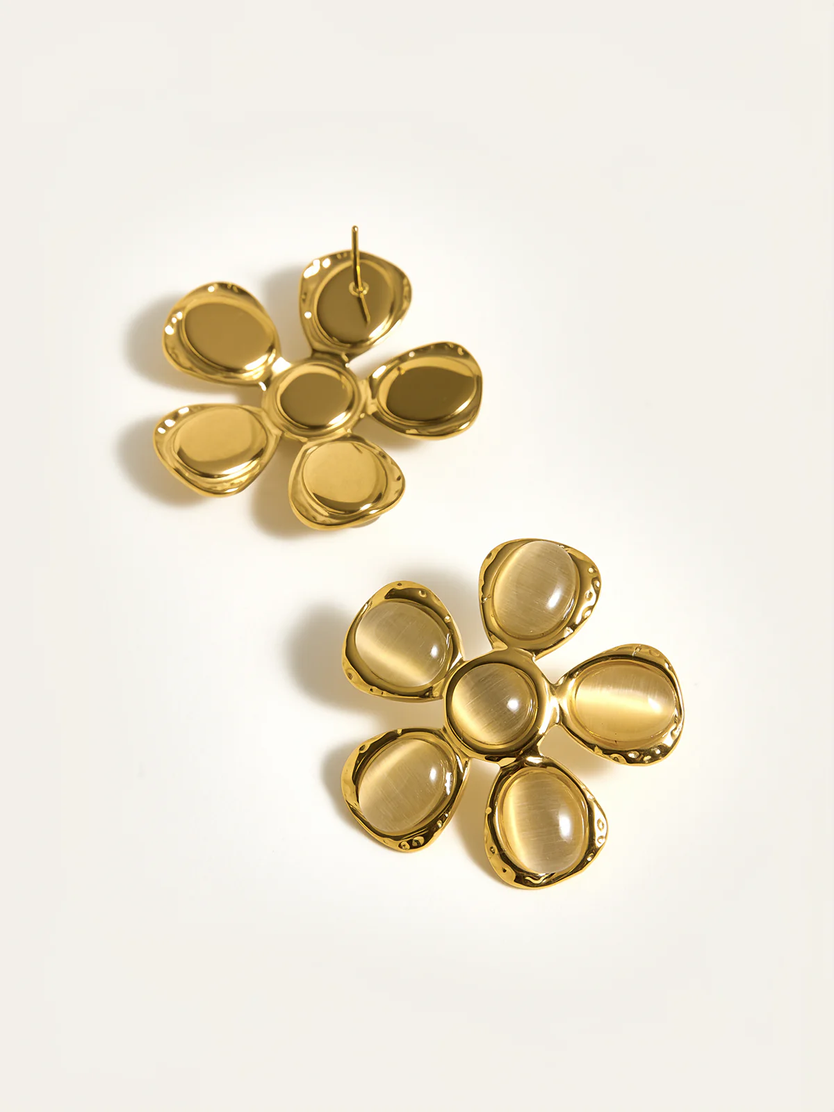 Cat-Eye Stone Flower Earrings - Image 3