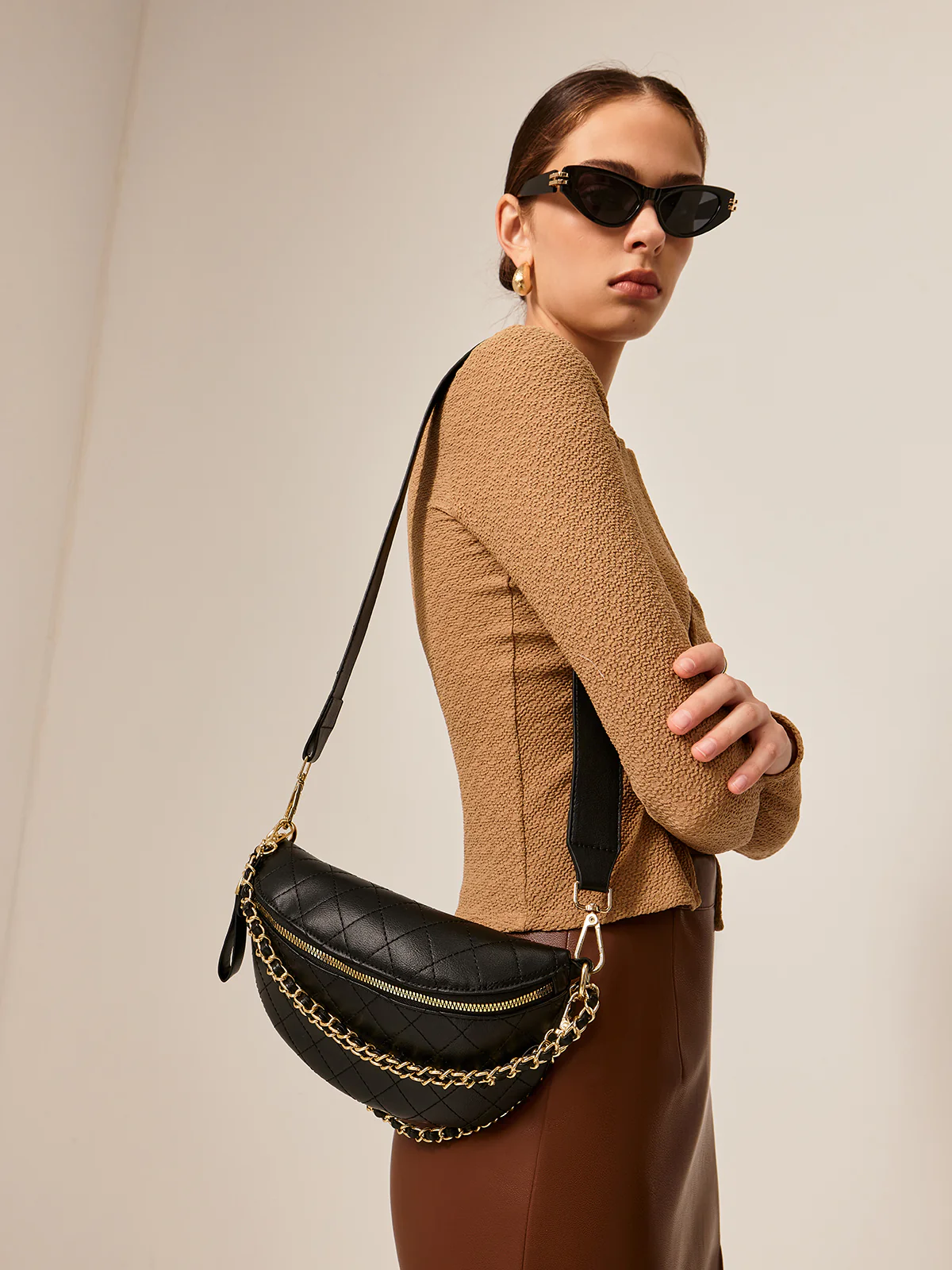 Chain Decor Zipper Shoulder Bag - Image 3